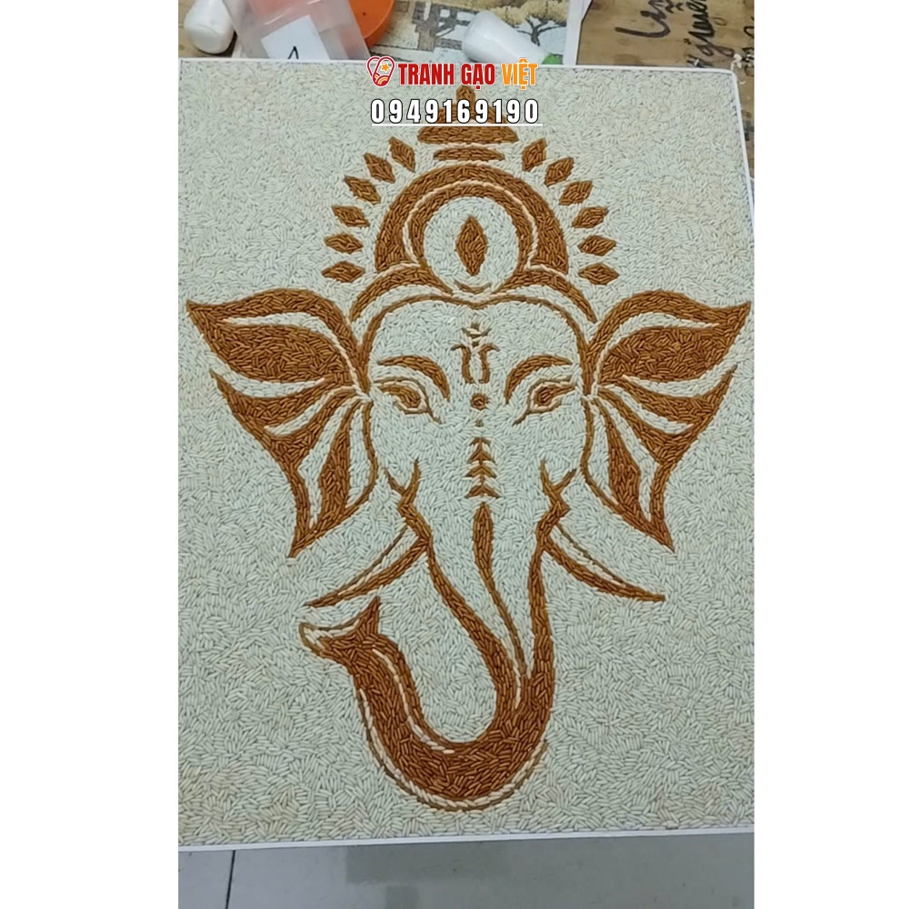 Tranh gạo thần voi Ganesha Hình ảnh Tranh gạo thần voi Ganesha - Ảnh thực tế sản phẩm Tranh Gạo