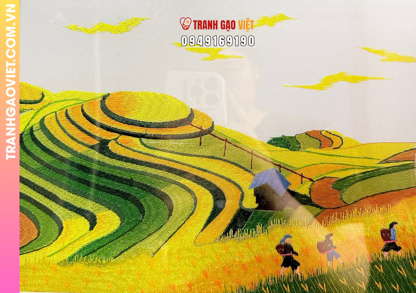 Tranh Thêu Mùa Lúa Chín trên Ruộng Bậc Thang - Ảnh 2