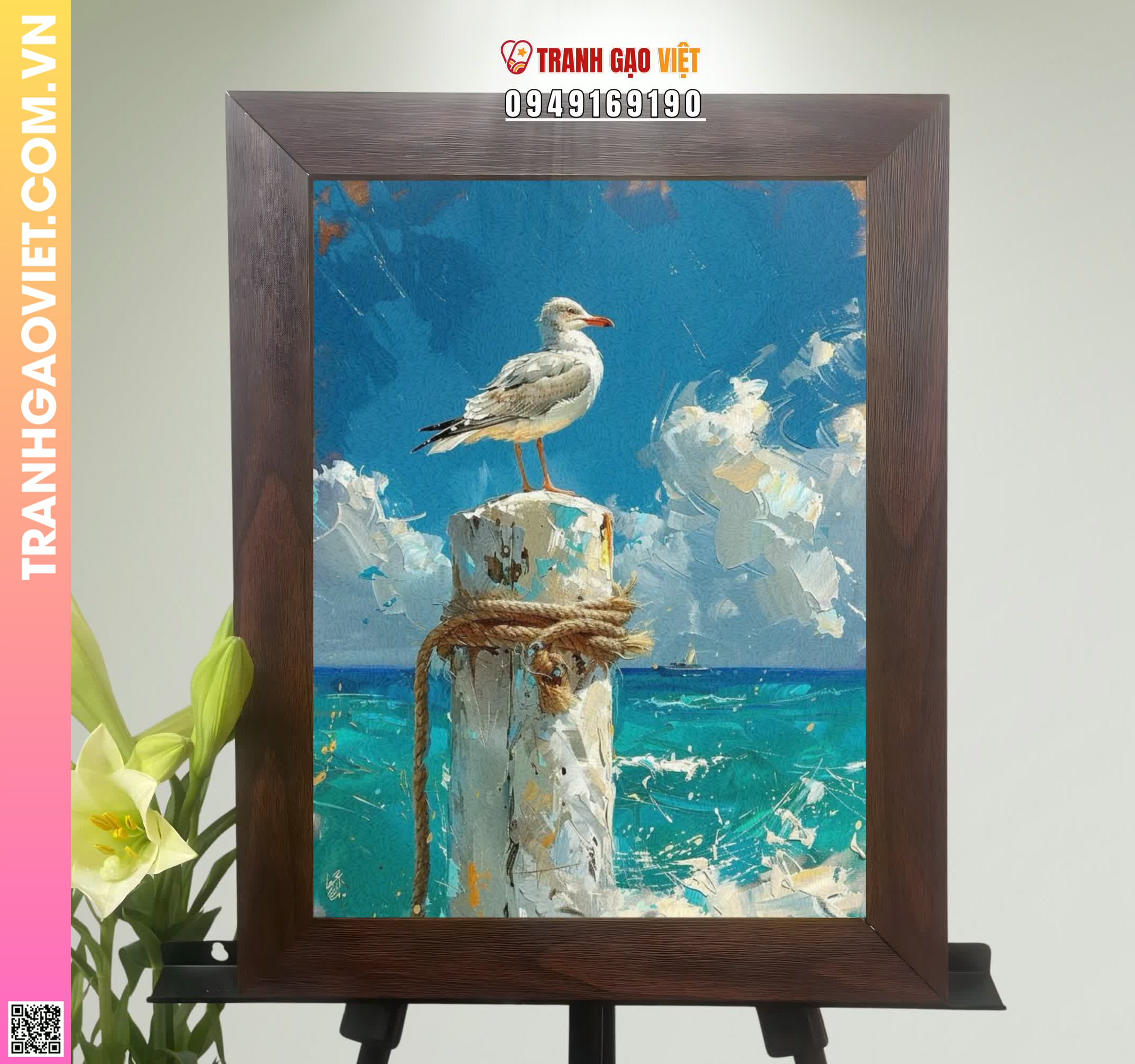 Tranh Gạo Màu Bồ Câu Trước Biển Hình ảnh Tranh Gạo Màu Bồ Câu Trước Biển - Ảnh thực tế sản phẩm Tranh Gạo