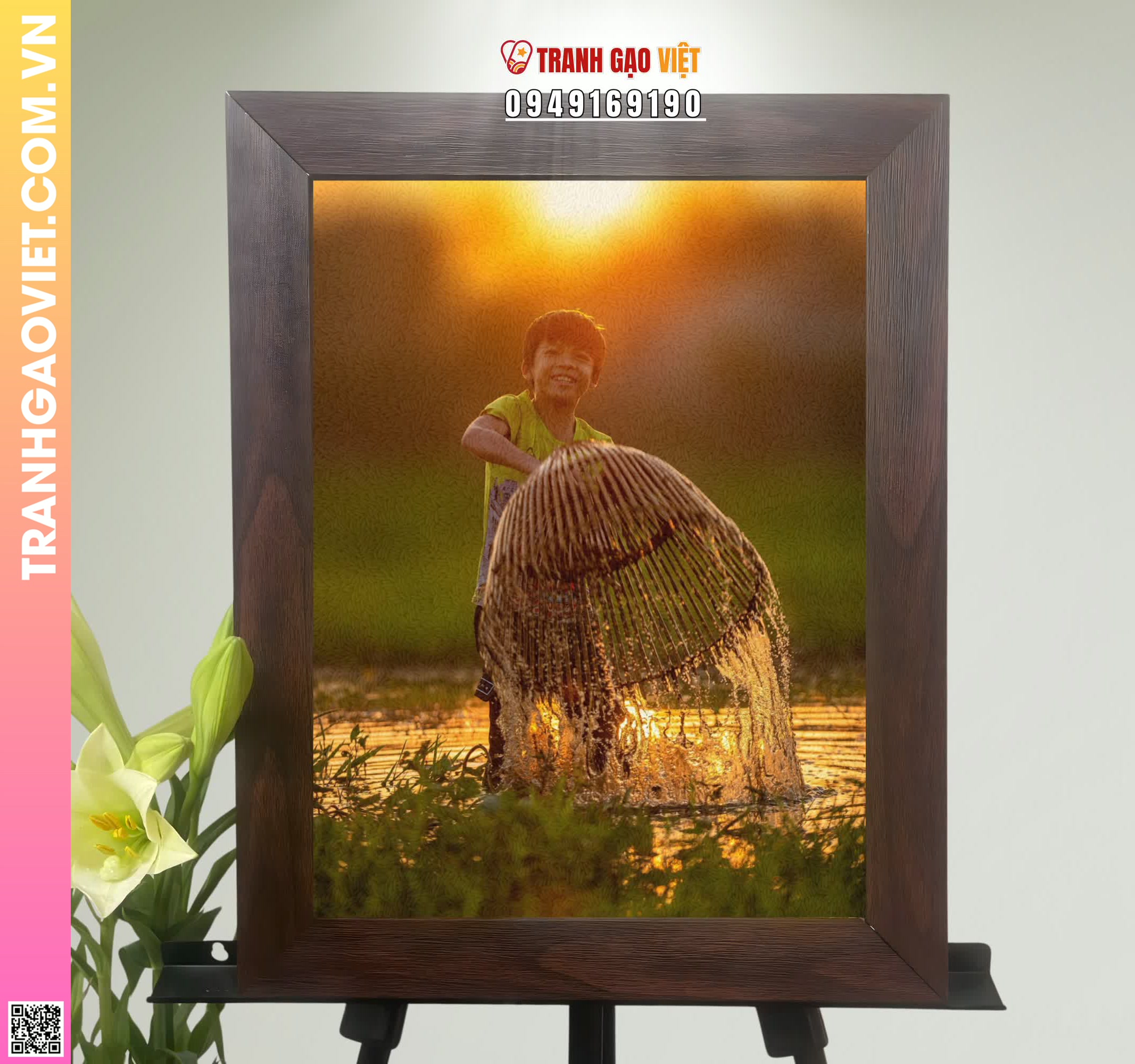 Tranh Gạo Màu Em Bé Bắt Cá Hình ảnh Tranh Gạo Màu Em Bé Bắt Cá - Ảnh thực tế sản phẩm Tranh Gạo