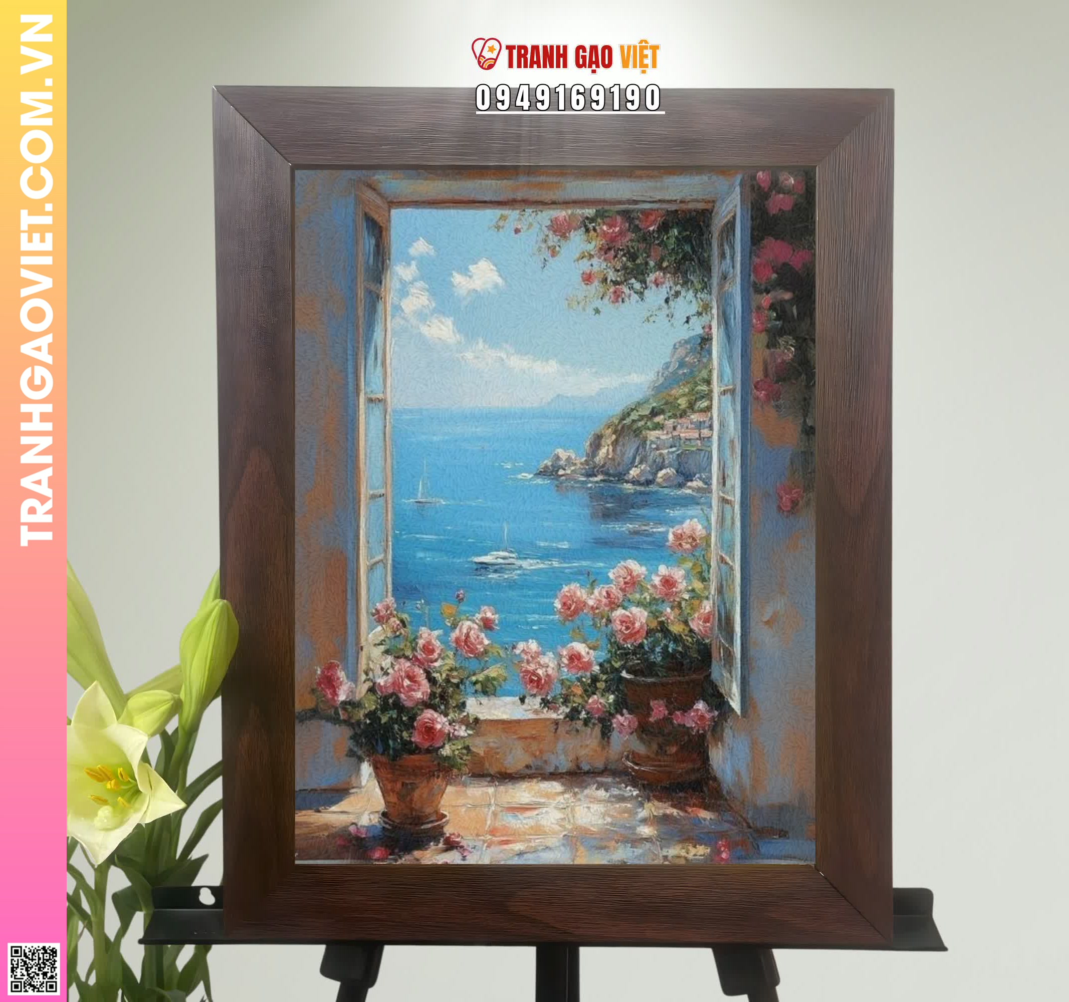 Tranh Gạo Màu Góc Hoa Cửa Sổ Hình ảnh Tranh Gạo Màu Góc Hoa Cửa Sổ - Ảnh thực tế sản phẩm Tranh Gạo