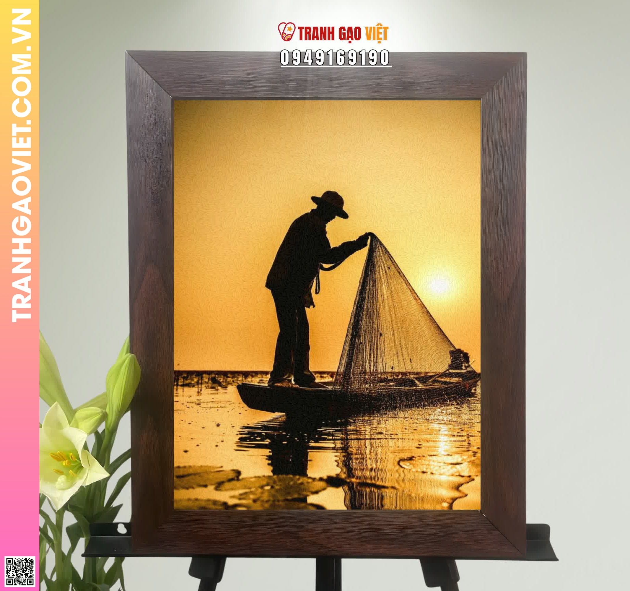 Tranh Gạo Màu Người Đánh Cá Hình ảnh Tranh Gạo Màu Người Đánh Cá - Ảnh thực tế sản phẩm Tranh Gạo