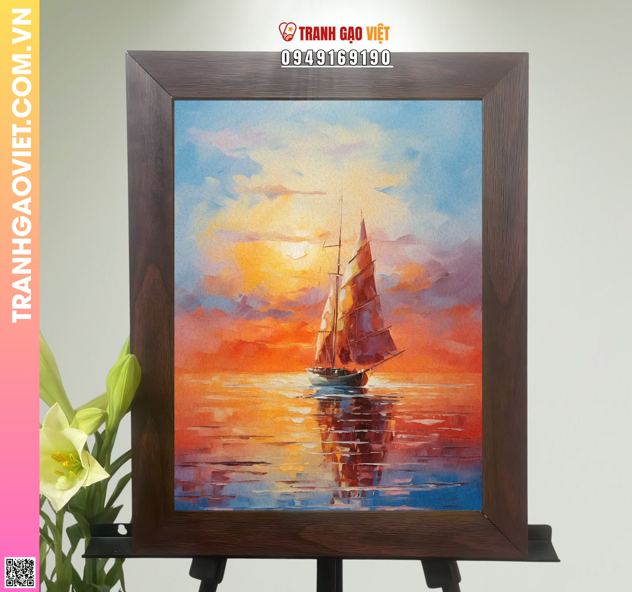 Tranh Gạo Màu Thuyền Trong Hoàng Hôn Hình ảnh Tranh Gạo Màu Thuyền Trong Hoàng Hôn - Ảnh thực tế sản phẩm Tranh Gạo