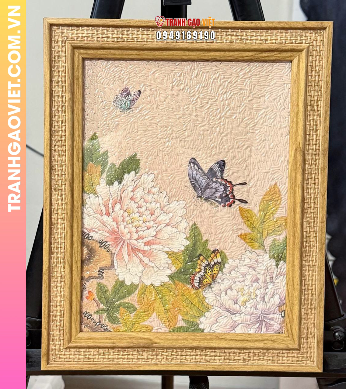 Tranh gạo Bướm hoa xuân
