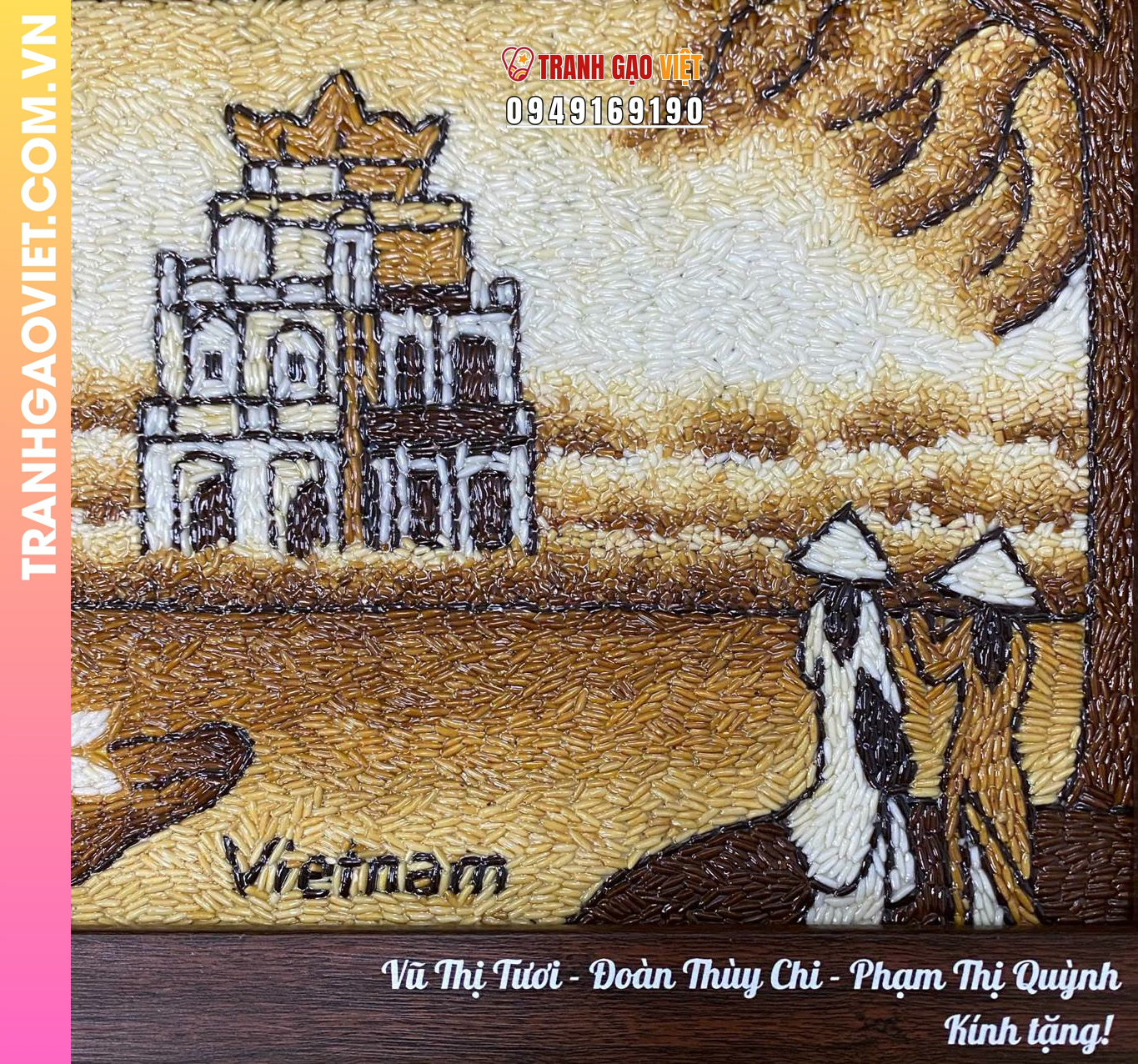 Tranh gạo rang Liên hoa đài (size 25x35 - khắc khung nâu sần) - Ảnh 2
