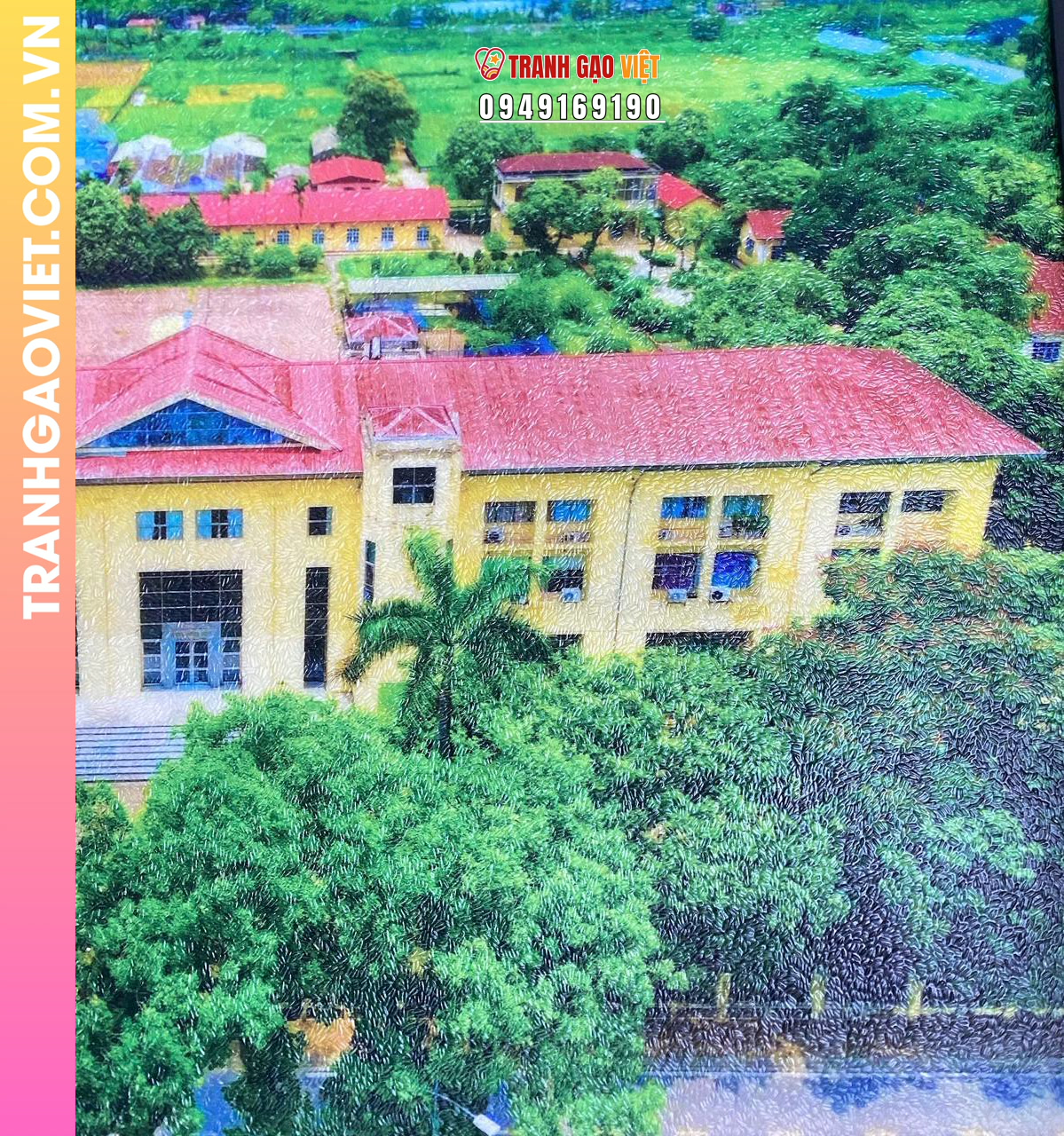 Tranh gạo màu Mái trường thân quen - Ảnh 3
