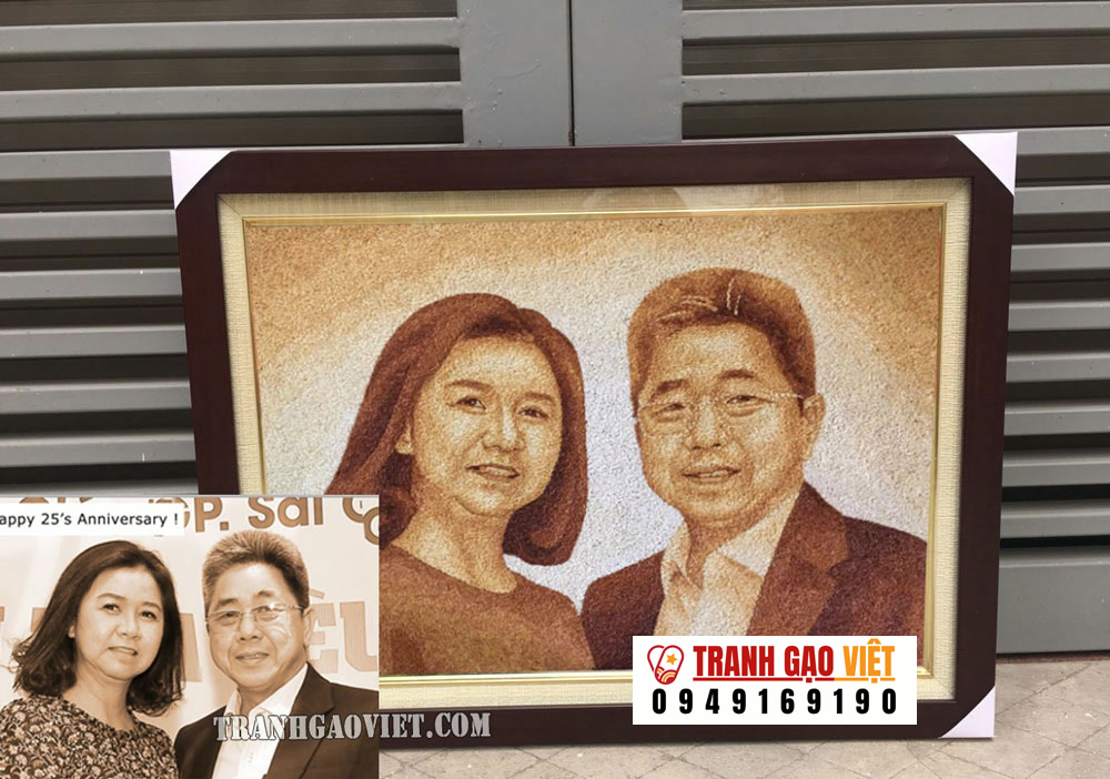 Tranh gạo chân dung 2 vợ chồng TGCD159 Hình ảnh Tranh gạo chân dung 2 vợ chồng TGCD159 - Ảnh thực tế sản phẩm Tranh Gạo