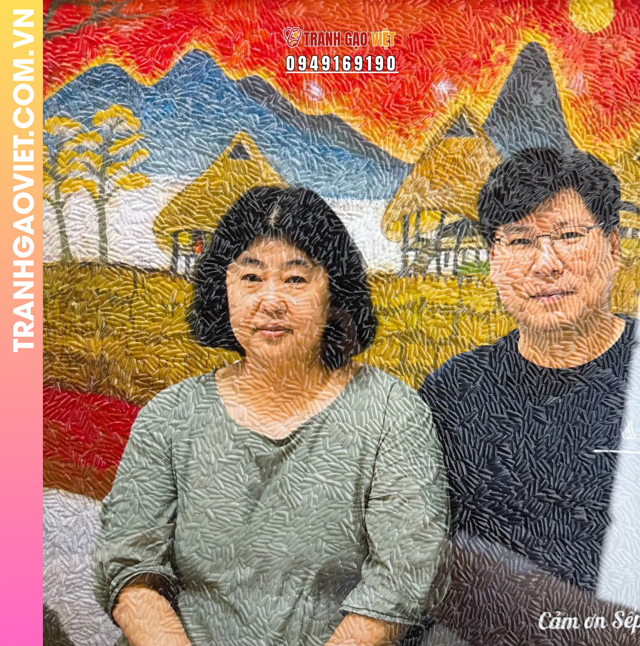 Tranh gạo màu chân dung tặng vợ chồng lãnh đạo - Ảnh 3