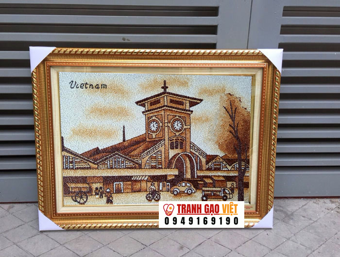 Tranh chợ Bến Thành Hình ảnh Tranh chợ Bến Thành - Ảnh thực tế sản phẩm Tranh Gạo