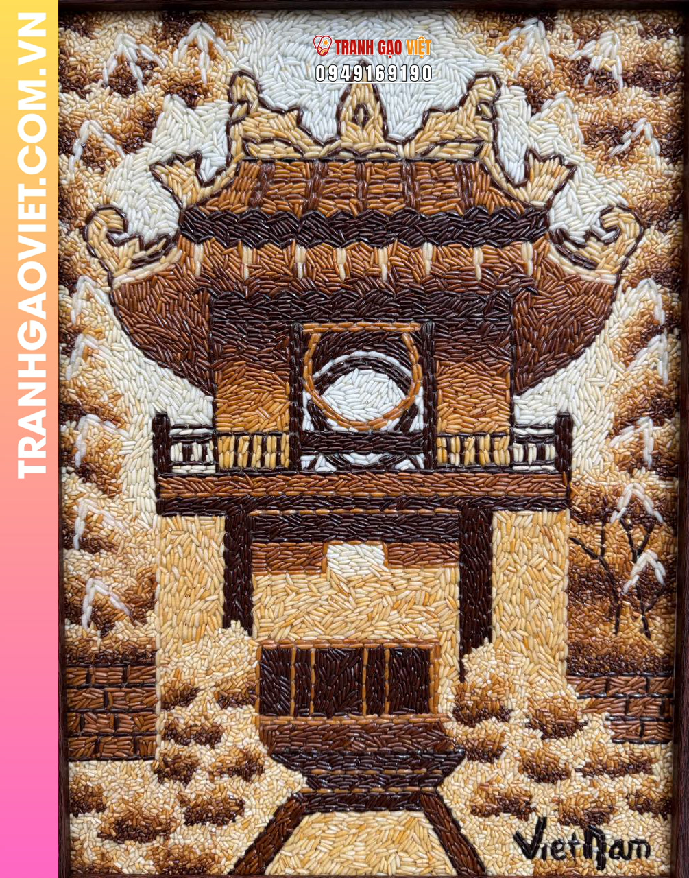 Tranh gạo Khuê Văn Các - Văn Miếu Quốc Tử Giám bản dọc size 40x50 cm - Ảnh 2