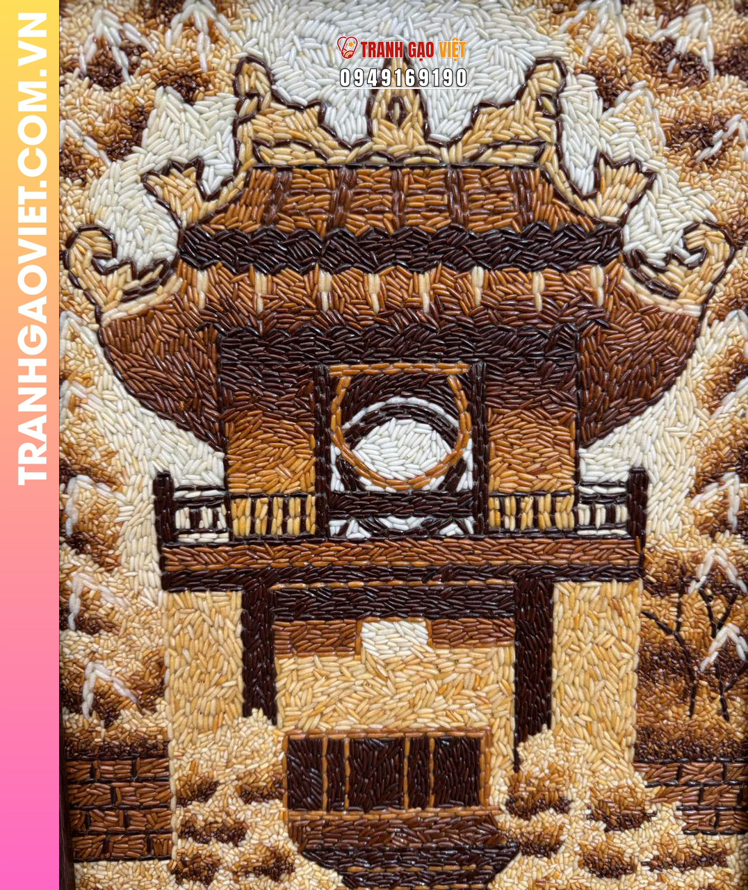 Tranh gạo Khuê Văn Các - Văn Miếu Quốc Tử Giám bản dọc size 40x50 cm - Ảnh 3