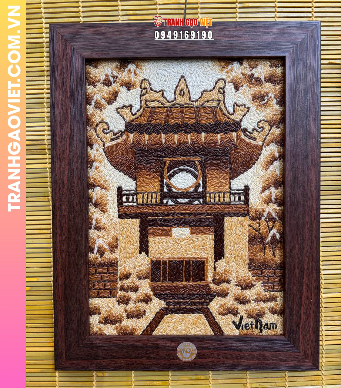 Tranh gạo Khuê Văn Các - Văn Miếu Quốc Tử Giám bản dọc size 40x50 cm