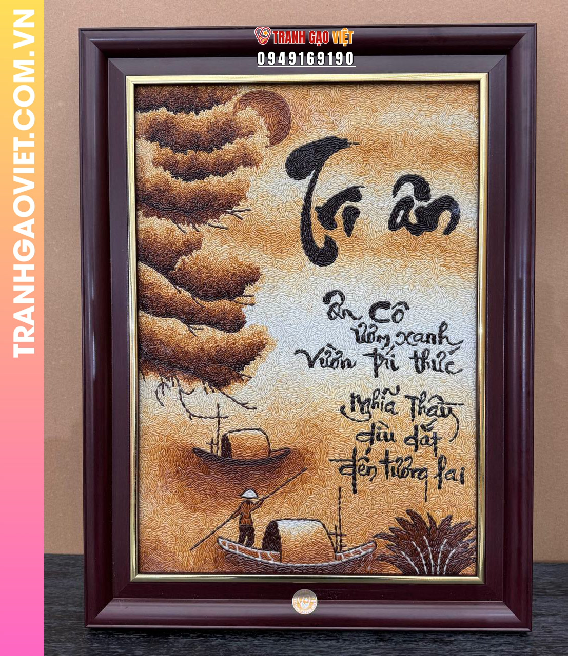 Tranh gạo Tri Ân kích thước 40x50 cm