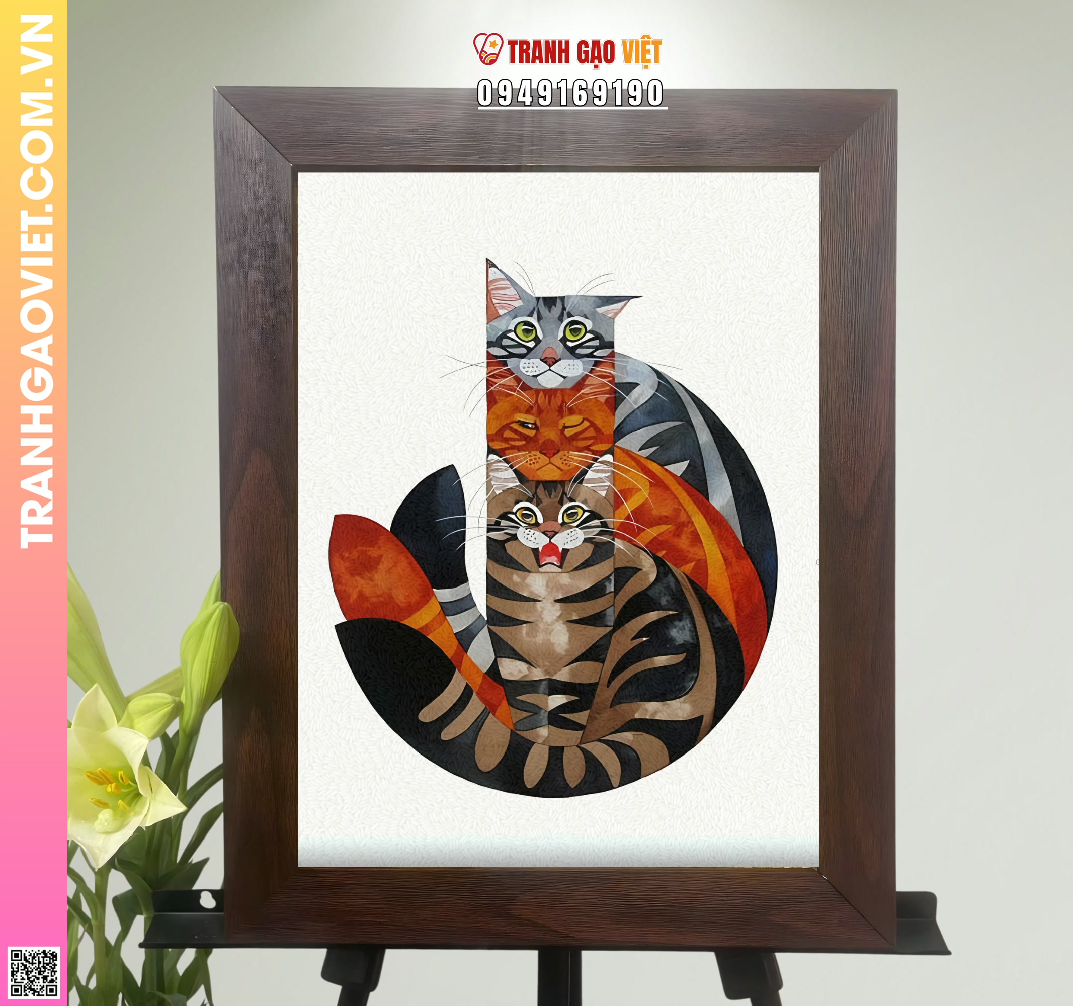 Tranh Gạo 3 Chú Mèo Hình ảnh Tranh Gạo 3 Chú Mèo - Ảnh thực tế sản phẩm Tranh Gạo