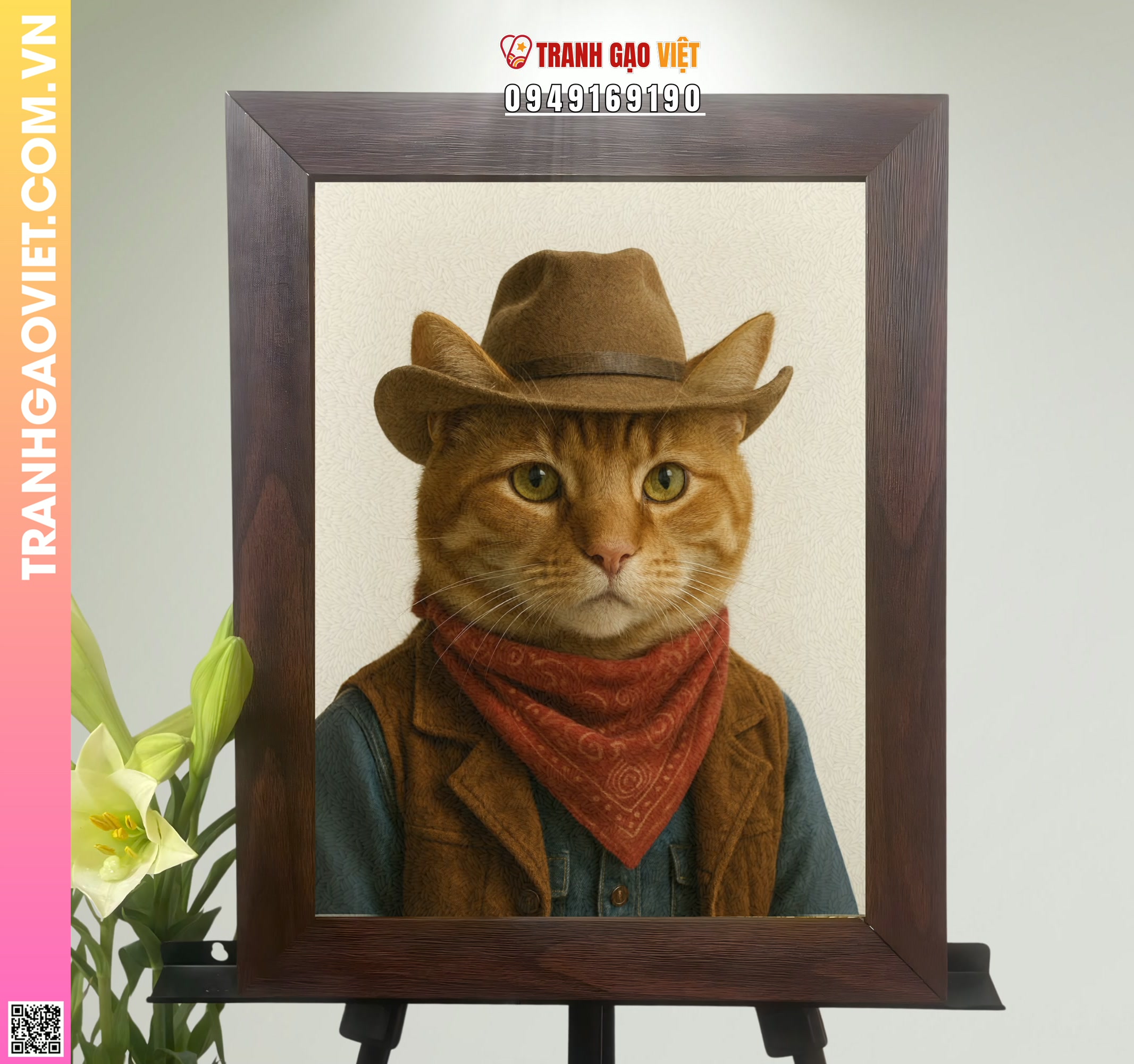 Tranh Gạo Cao Bồi Mèo Hình ảnh Tranh Gạo Cao Bồi Mèo - Ảnh thực tế sản phẩm Tranh Gạo