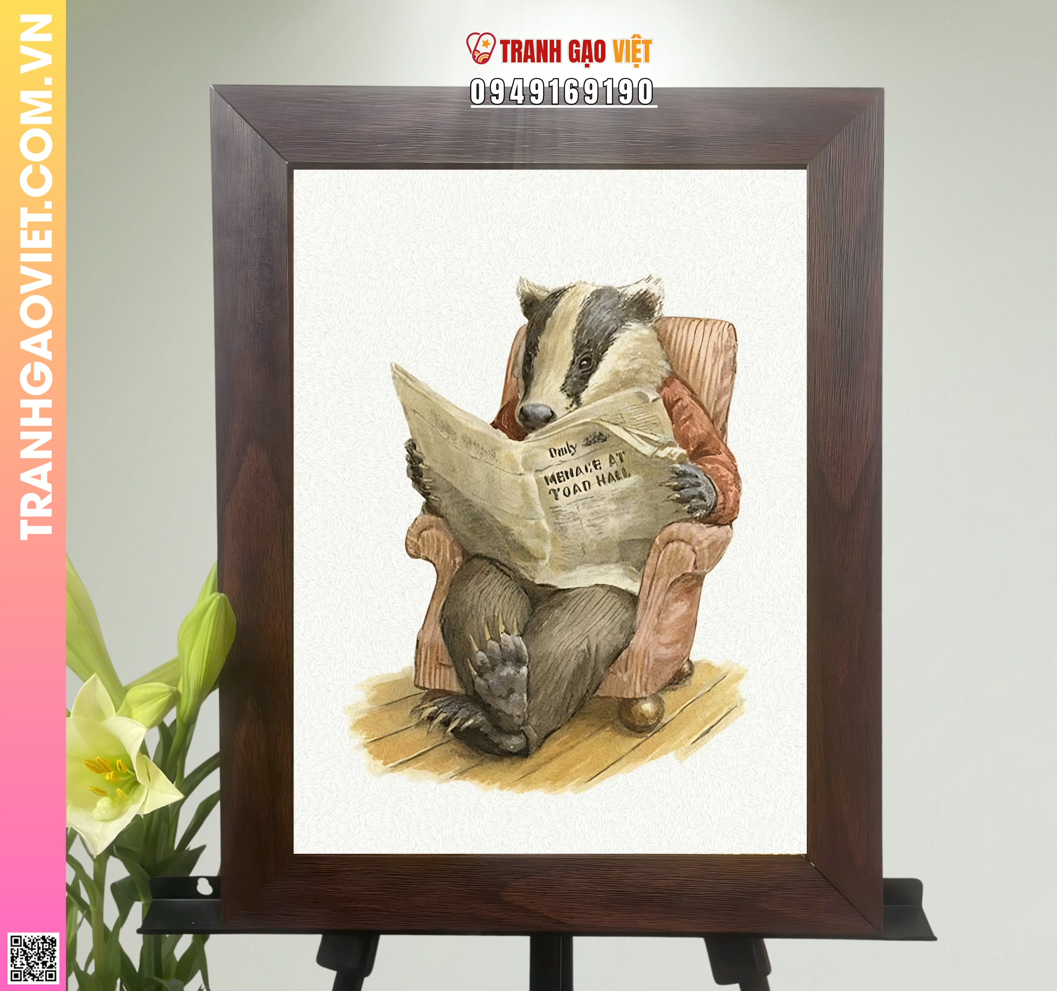 Tranh Gạo Cha Chồn Đọc Báo Hình ảnh Tranh Gạo Cha Chồn Đọc Báo - Ảnh thực tế sản phẩm Tranh Gạo