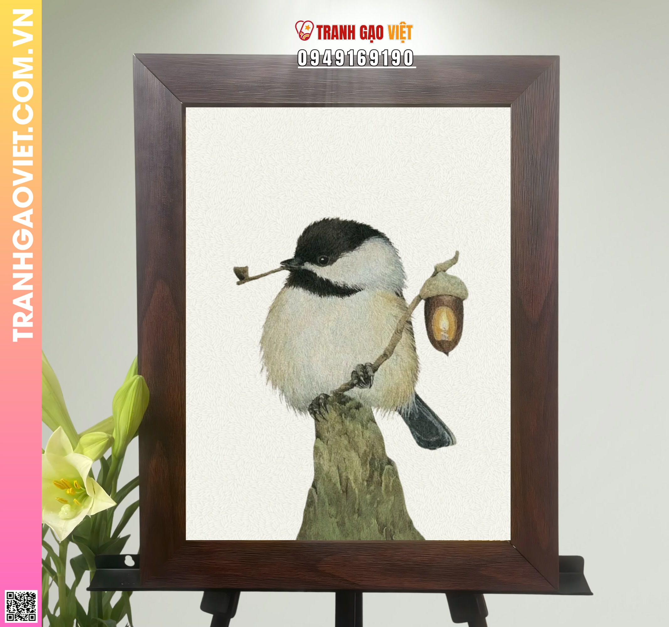 Tranh Gạo Chim Canh Đêm Hình ảnh Tranh Gạo Chim Canh Đêm - Ảnh thực tế sản phẩm Tranh Gạo