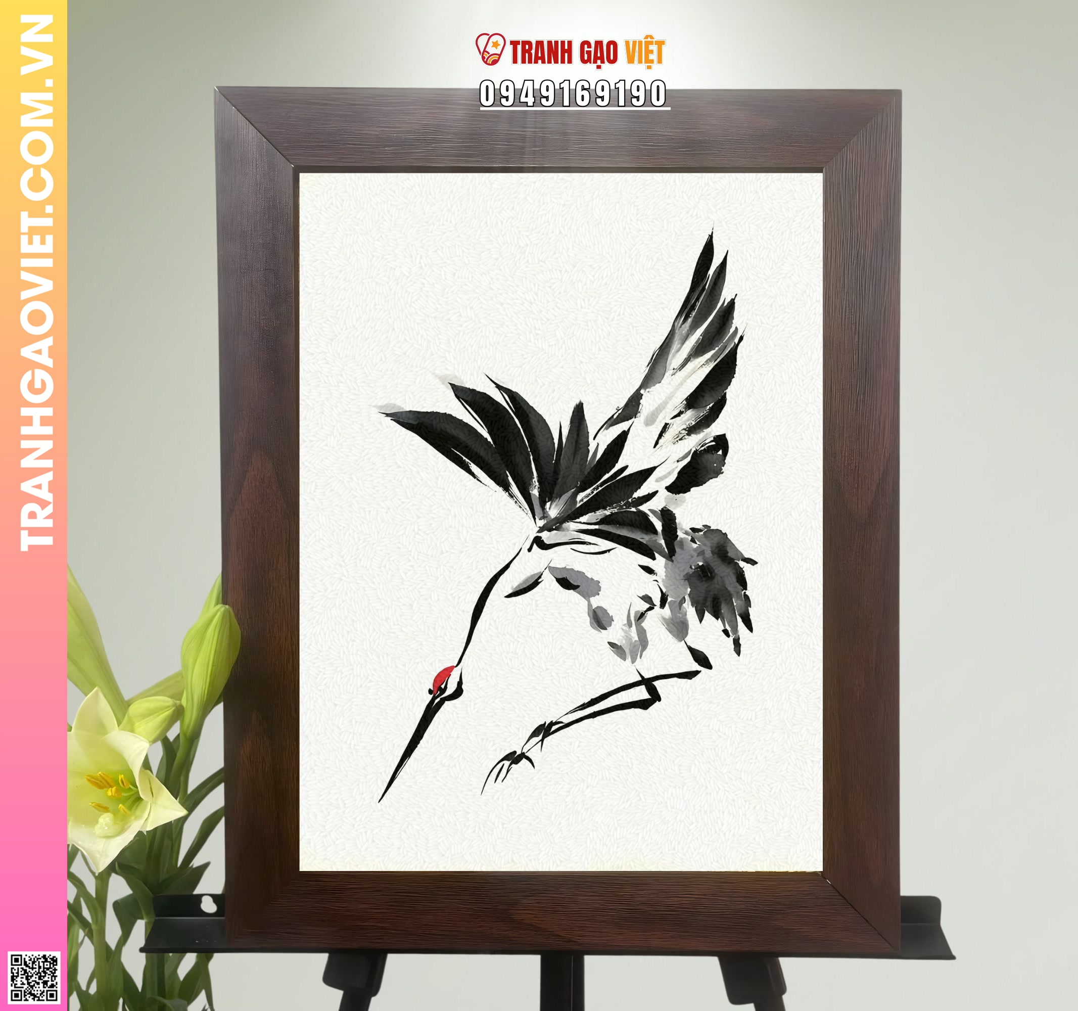 Tranh Gạo Chim Hạc Bắt Mồi Hình ảnh Tranh Gạo Chim Hạc Bắt Mồi - Ảnh thực tế sản phẩm Tranh Gạo