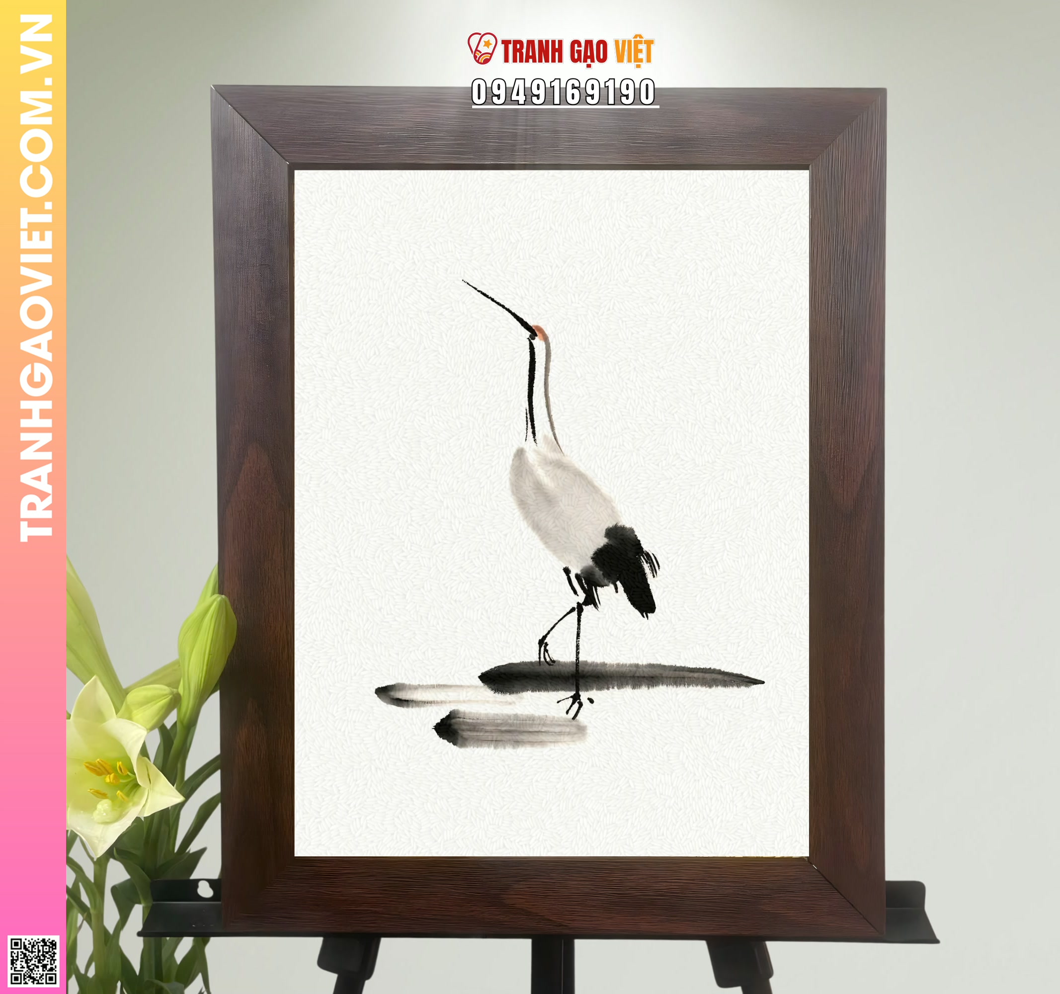 Tranh Gạo Chim Hạc Thưởng Trăng Hình ảnh Tranh Gạo Chim Hạc Thưởng Trăng - Ảnh thực tế sản phẩm Tranh Gạo