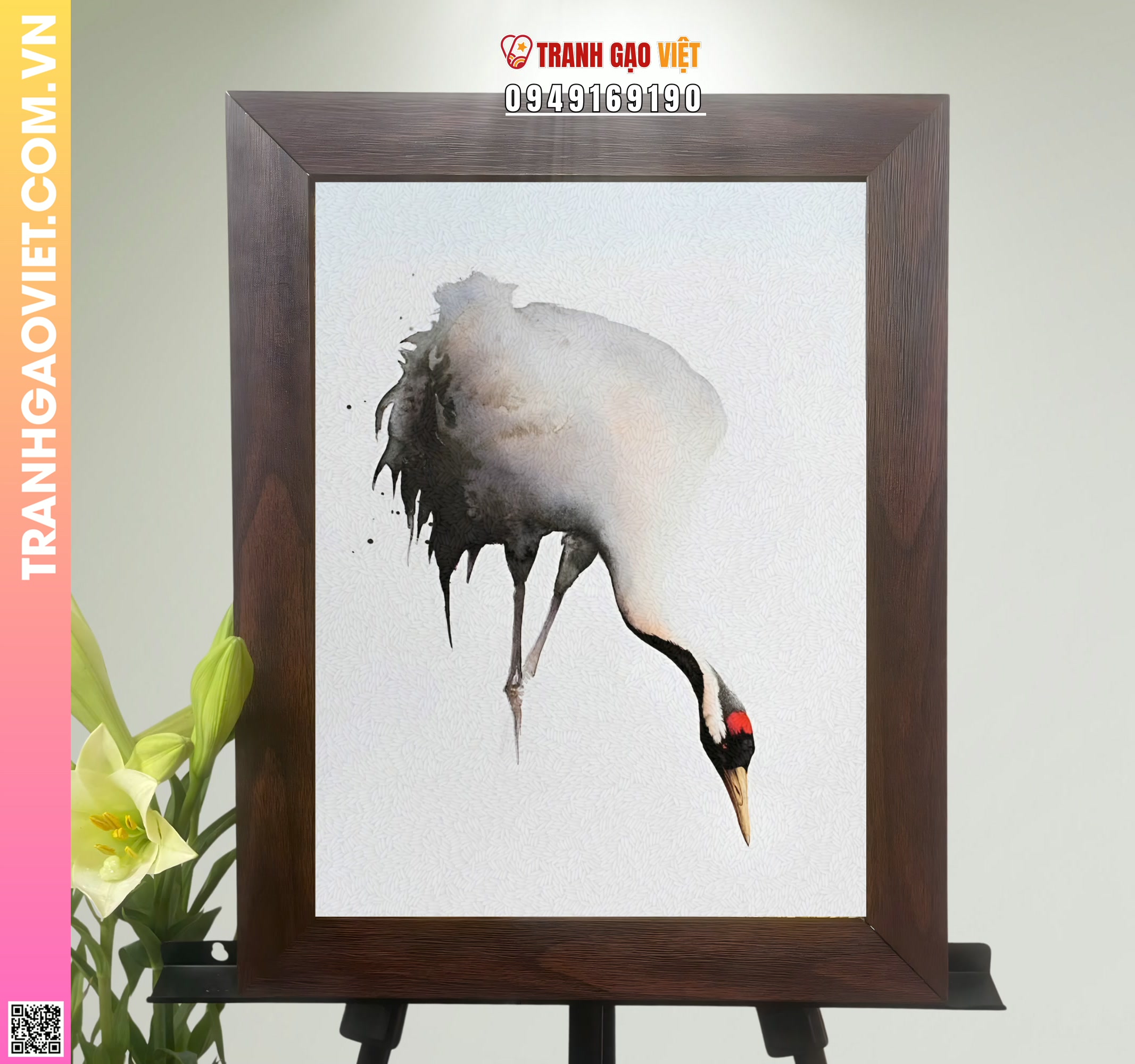 Tranh Gạo Chim Hạc Uống Nước Hình ảnh Tranh Gạo Chim Hạc Uống Nước - Ảnh thực tế sản phẩm Tranh Gạo