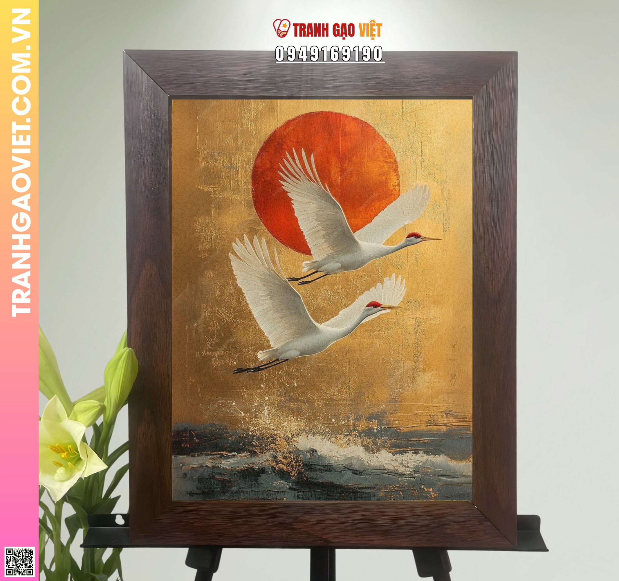 Tranh Gạo Chim Hạc Về Trời Hình ảnh Tranh Gạo Chim Hạc Về Trời - Ảnh thực tế sản phẩm Tranh Gạo