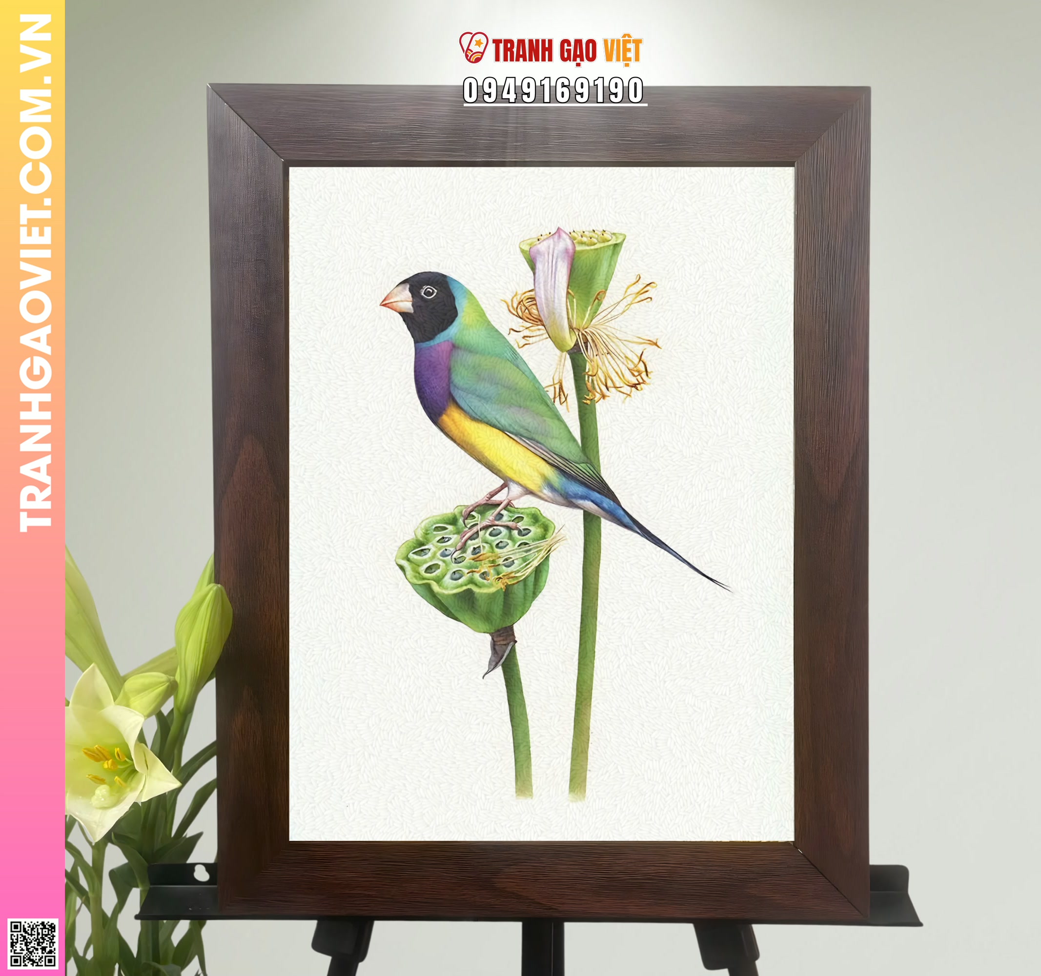 Tranh Gạo Chim và Sen Hình ảnh Tranh Gạo Chim và Sen - Ảnh thực tế sản phẩm Tranh Gạo