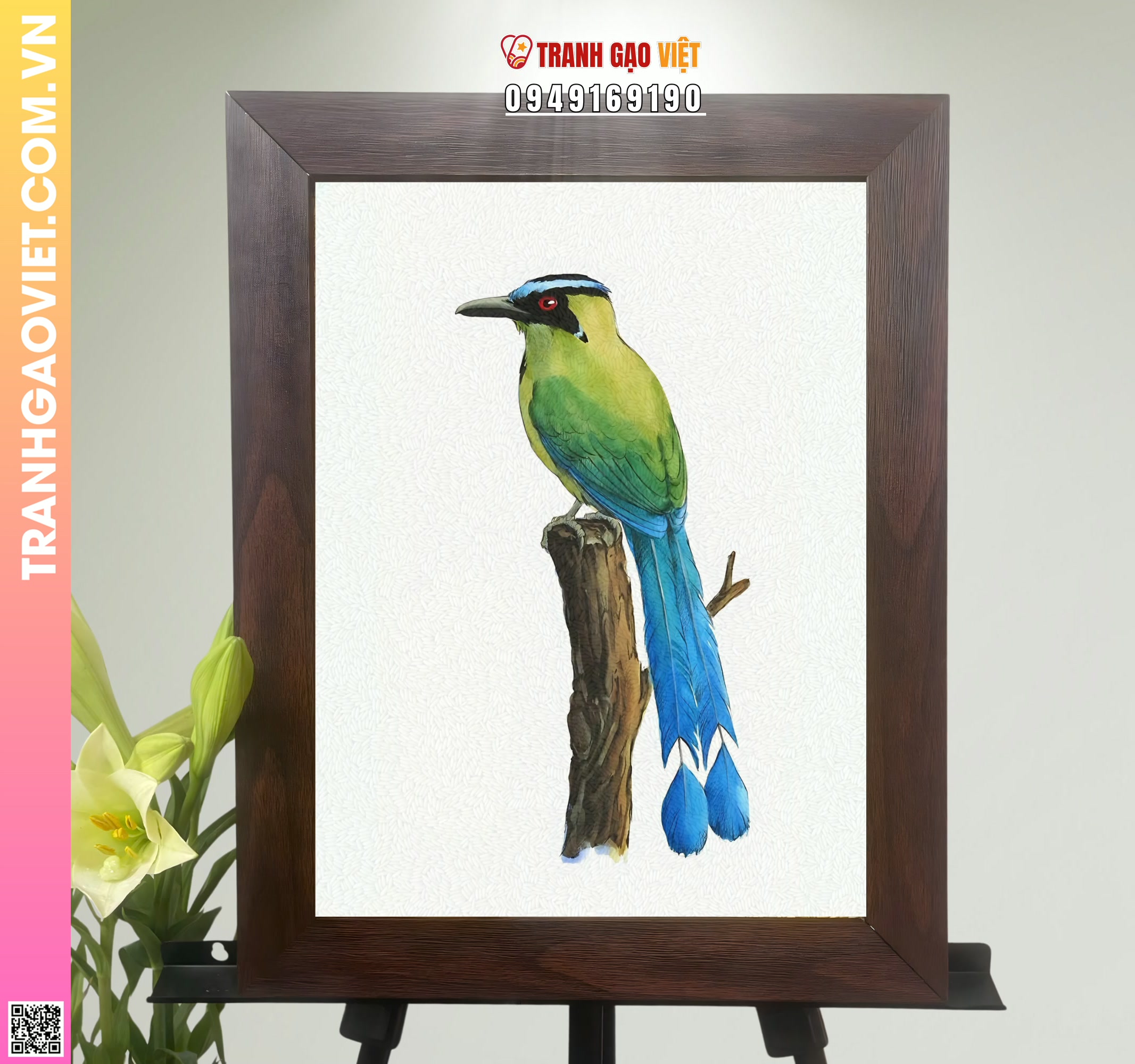 Tranh Gạo Chim Xanh Lá Hình ảnh Tranh Gạo Chim Xanh Lá - Ảnh thực tế sản phẩm Tranh Gạo