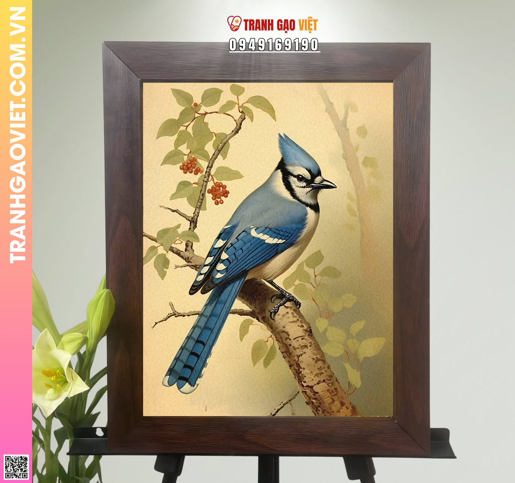 Tranh Gạo Chim Xanh Trong Rừng Hình ảnh Tranh Gạo Chim Xanh Trong Rừng - Ảnh thực tế sản phẩm Tranh Gạo