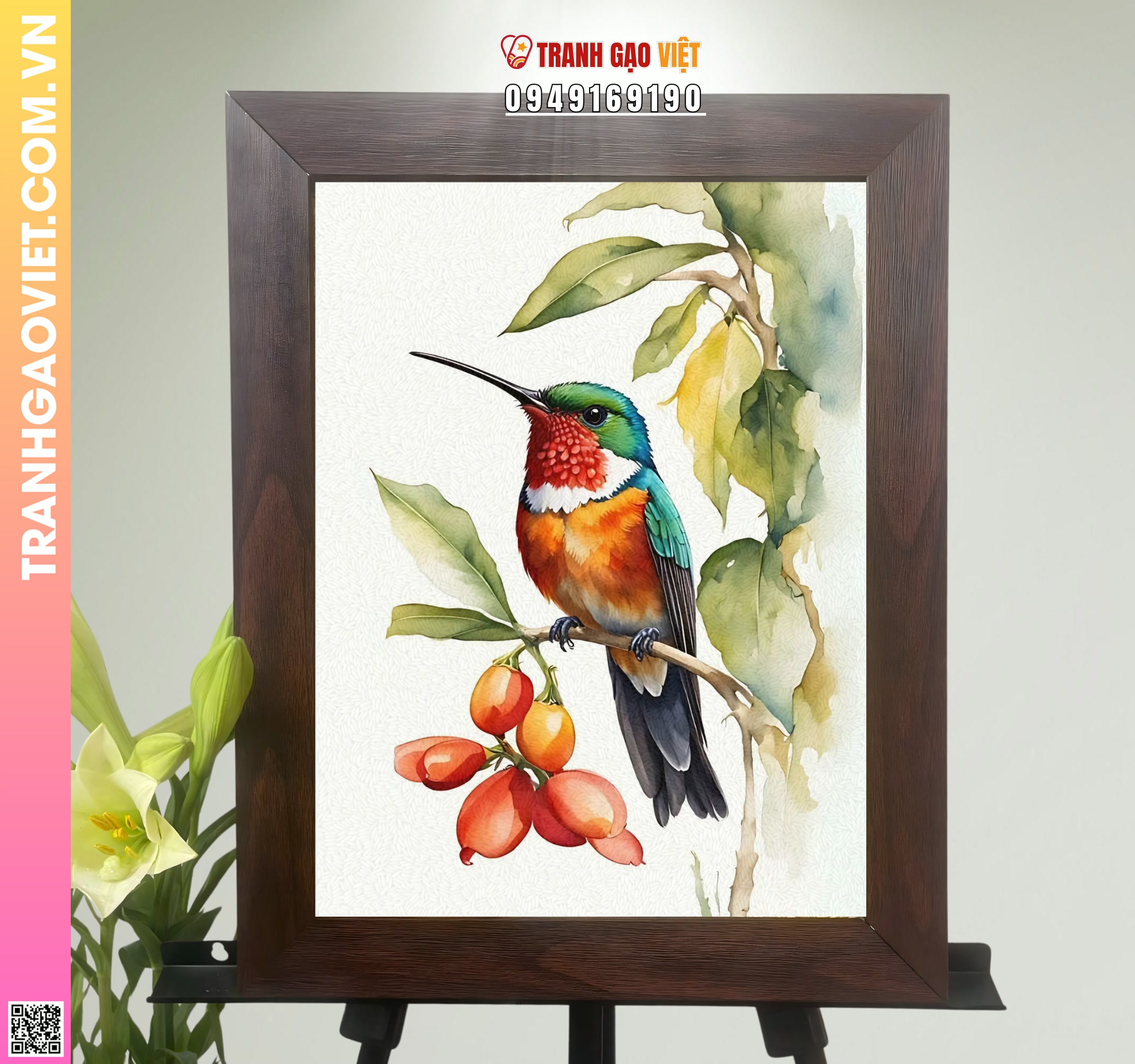 Tranh Gạo Chim Ăn Mật Hình ảnh Tranh Gạo Chim Ăn Mật - Ảnh thực tế sản phẩm Tranh Gạo