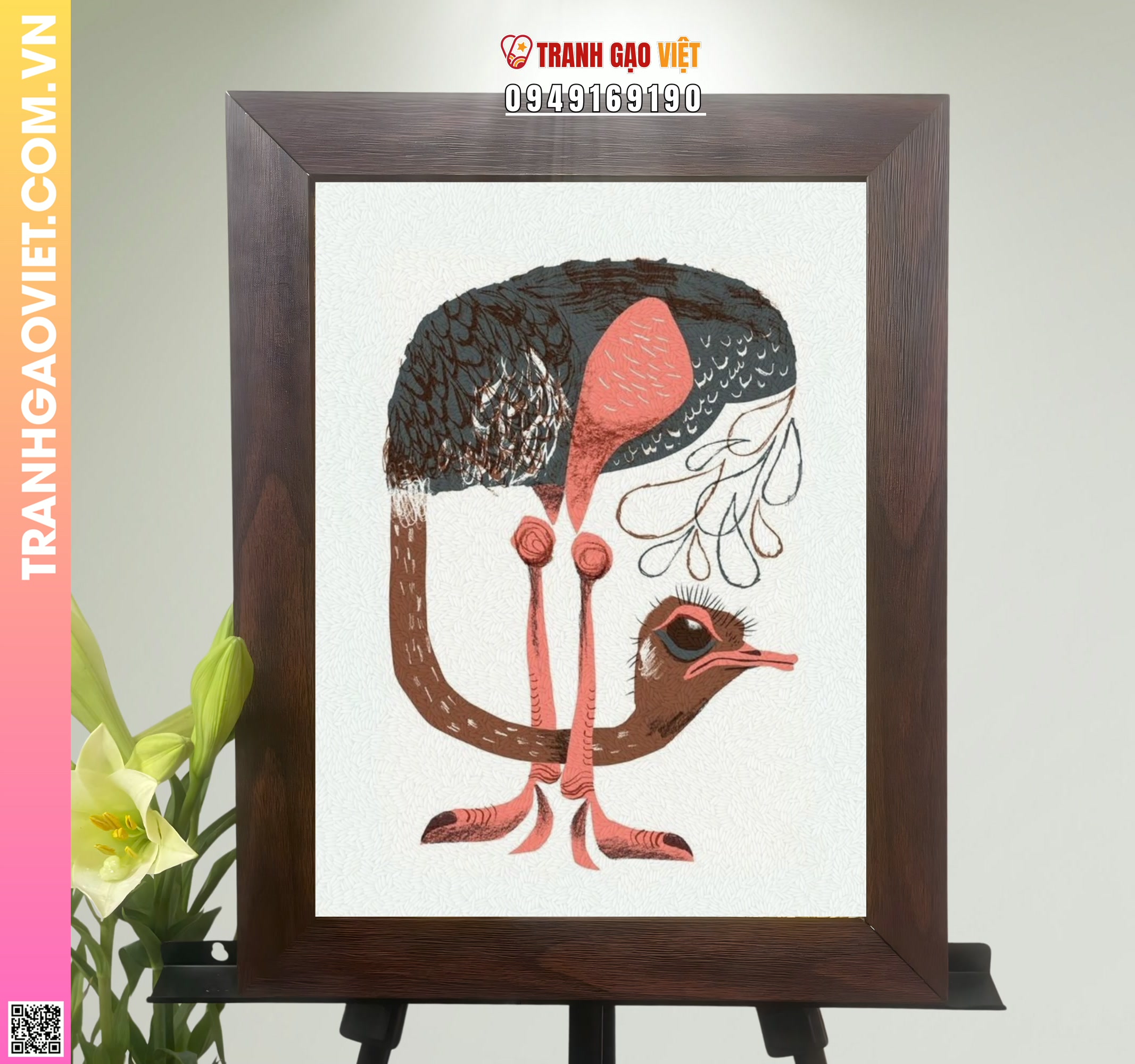 Tranh Gạo Chim Đà Điểu Hình ảnh Tranh Gạo Chim Đà Điểu - Ảnh thực tế sản phẩm Tranh Gạo