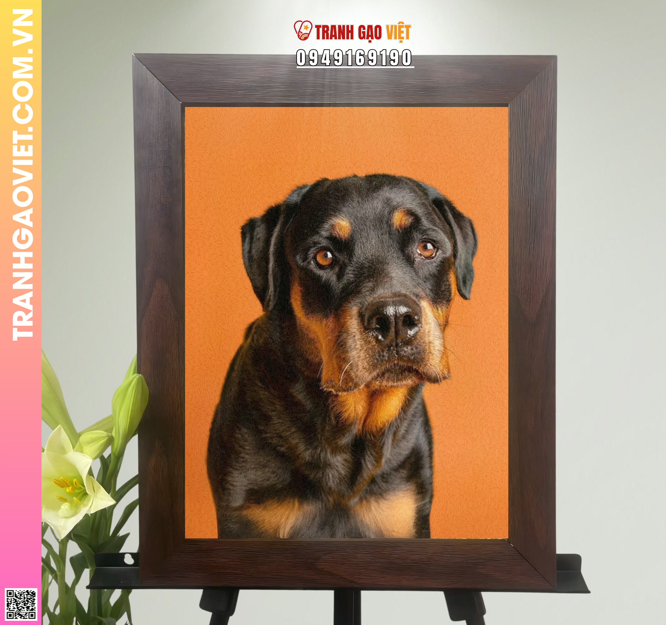Tranh Gạo Chân Dung Chú Chó Hình ảnh Tranh Gạo Chân Dung Chú Chó - Ảnh thực tế sản phẩm Tranh Gạo