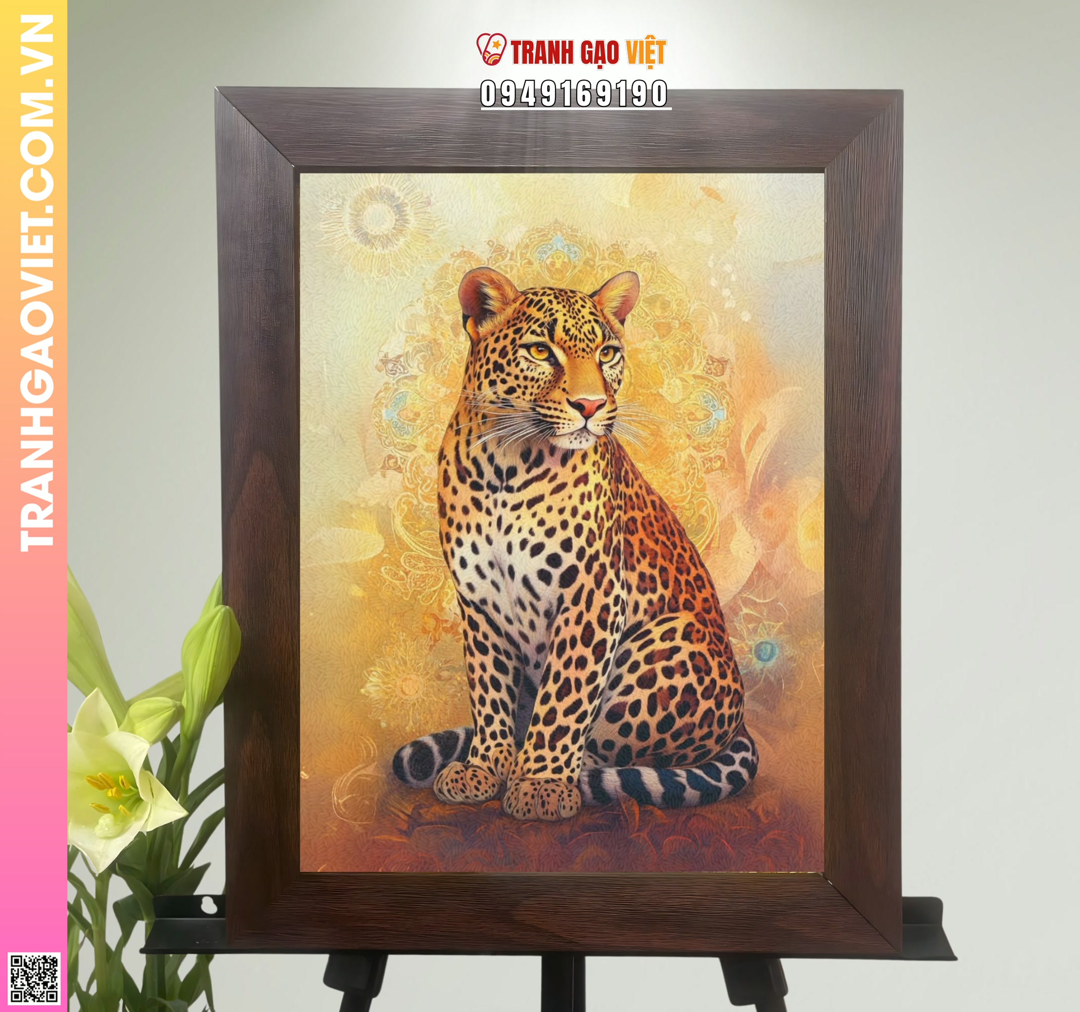 Tranh Gạo Chú Báo Hoa Hình ảnh Tranh Gạo Chú Báo Hoa - Ảnh thực tế sản phẩm Tranh Gạo