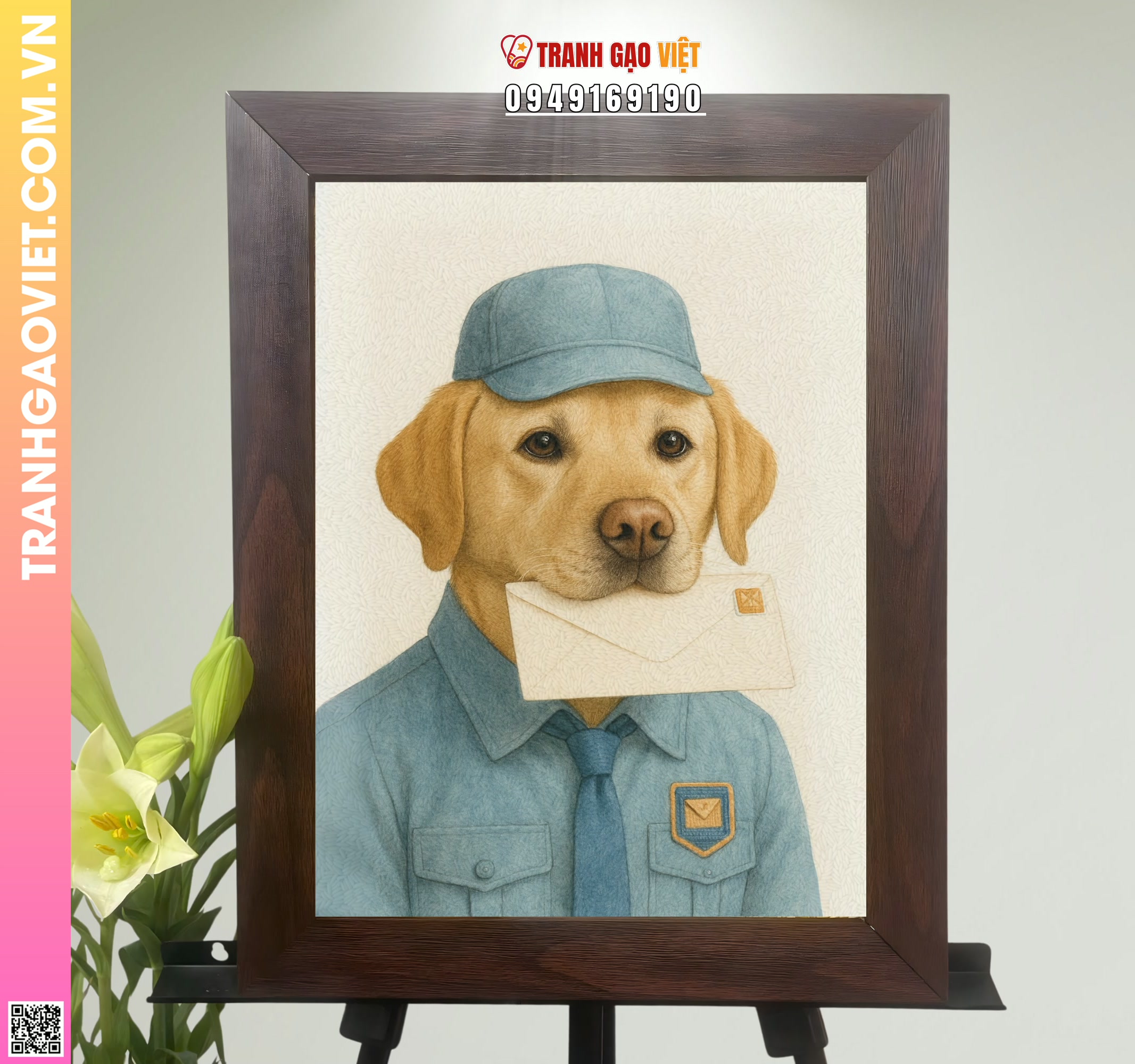 Tranh Gạo Chú Chó Đưa Thư Hình ảnh Tranh Gạo Chú Chó Đưa Thư - Ảnh thực tế sản phẩm Tranh Gạo