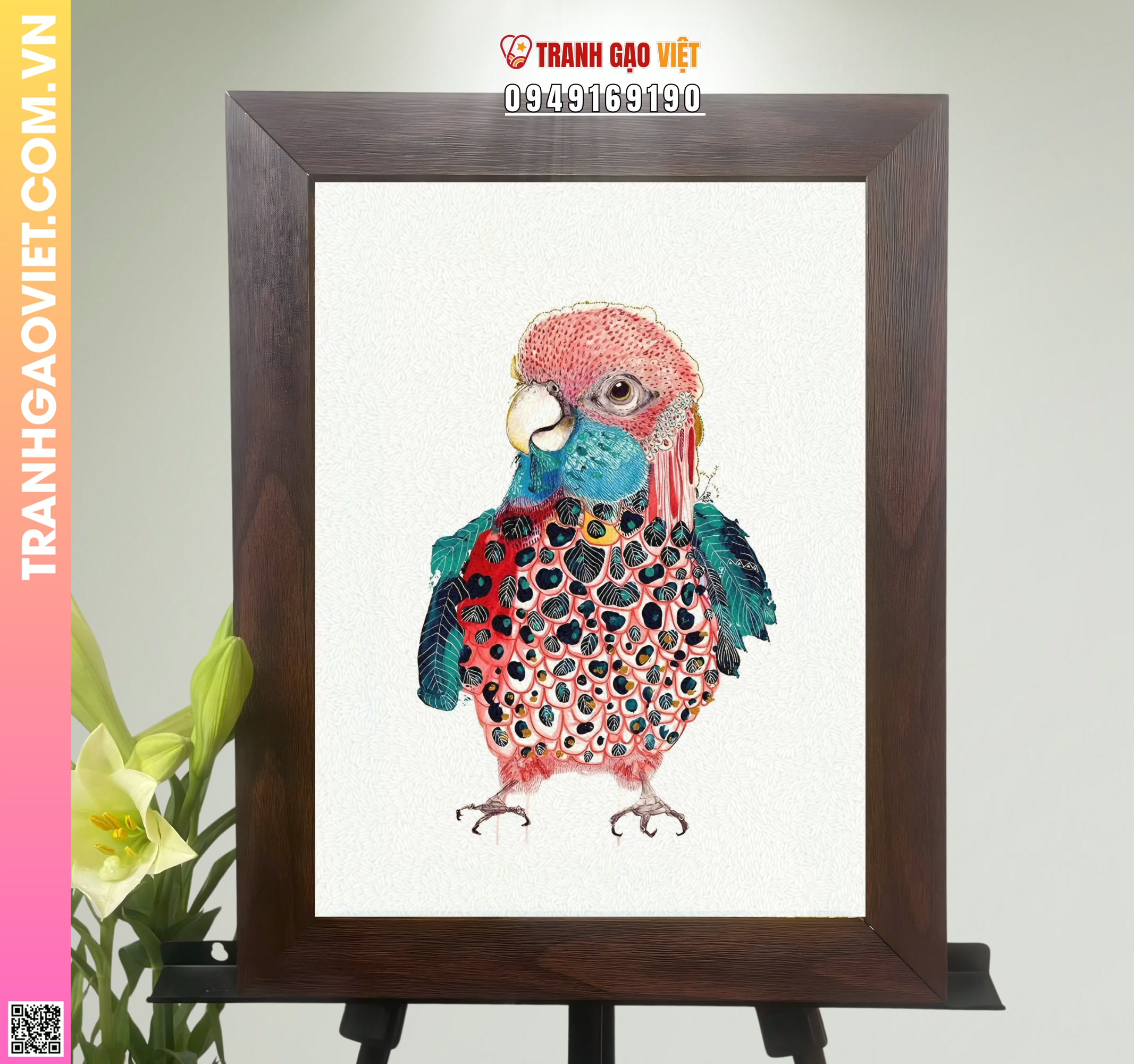 Tranh Gạo Chú Vẹt Ký Họa Hình ảnh Tranh Gạo Chú Vẹt Ký Họa - Ảnh thực tế sản phẩm Tranh Gạo