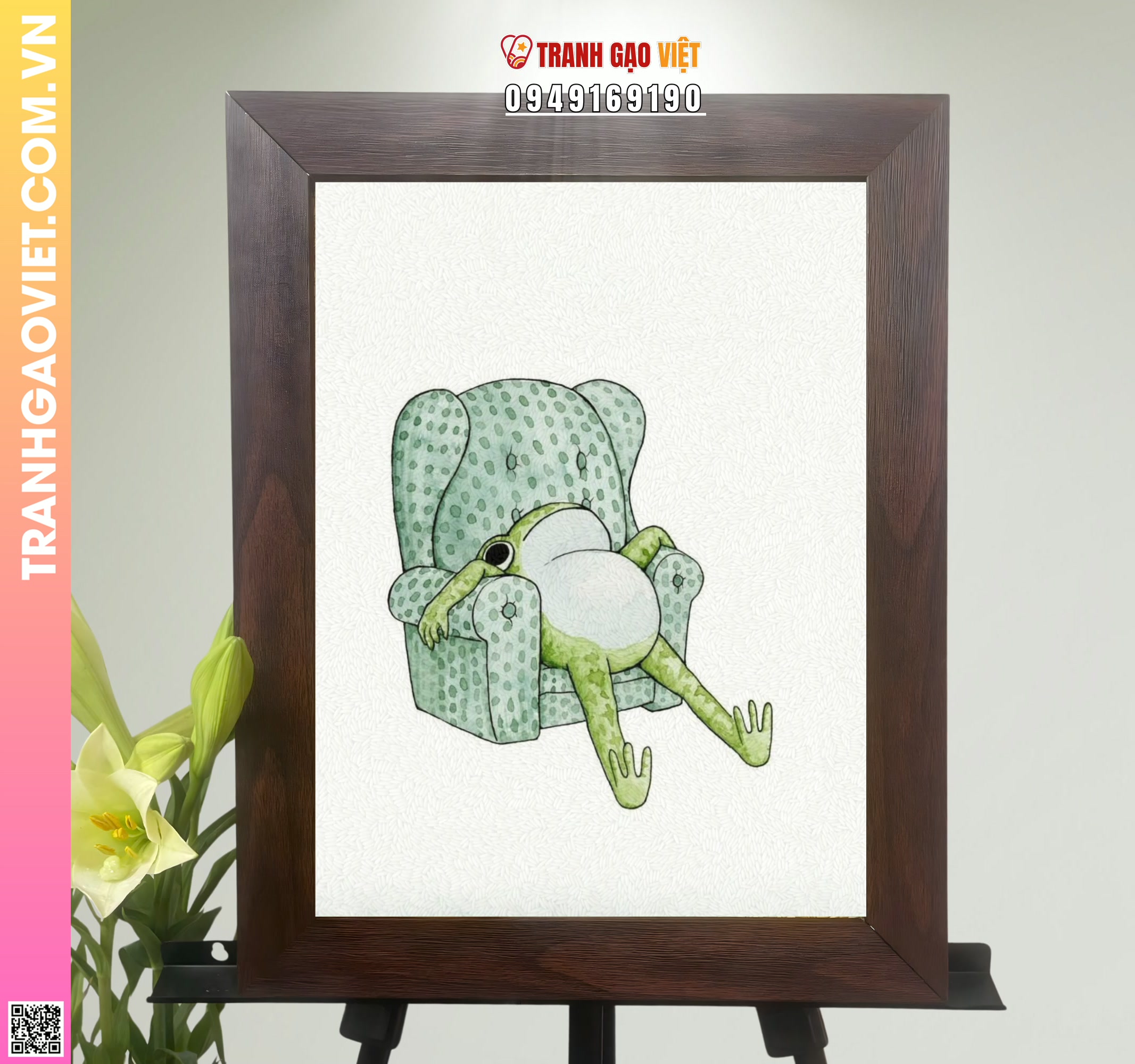 Tranh Gạo Chú Ếch Mệt Mỏi Hình ảnh Tranh Gạo Chú Ếch Mệt Mỏi - Ảnh thực tế sản phẩm Tranh Gạo