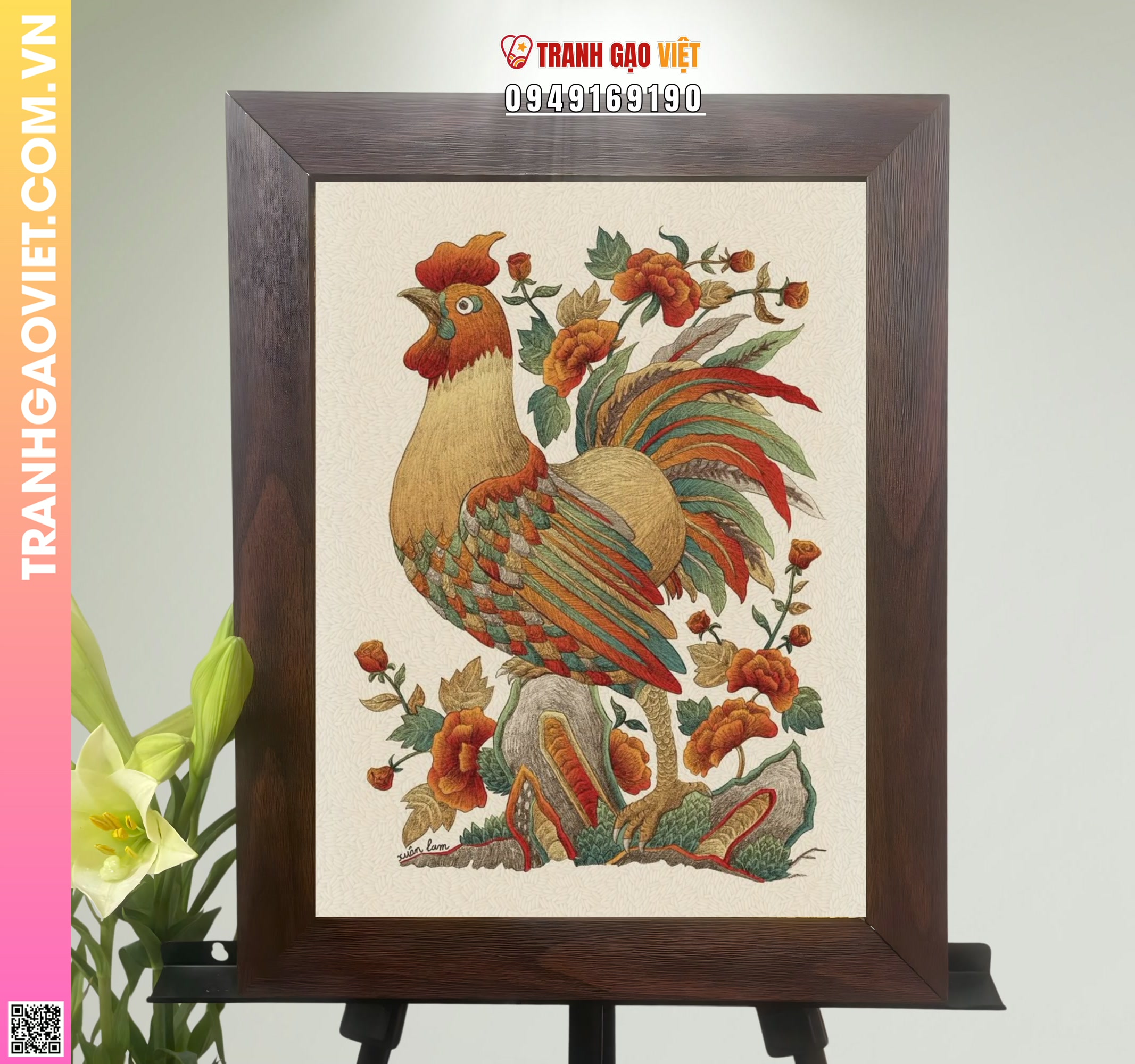 Tranh Gạo Gà Trống Hình ảnh Tranh Gạo Gà Trống - Ảnh thực tế sản phẩm Tranh Gạo