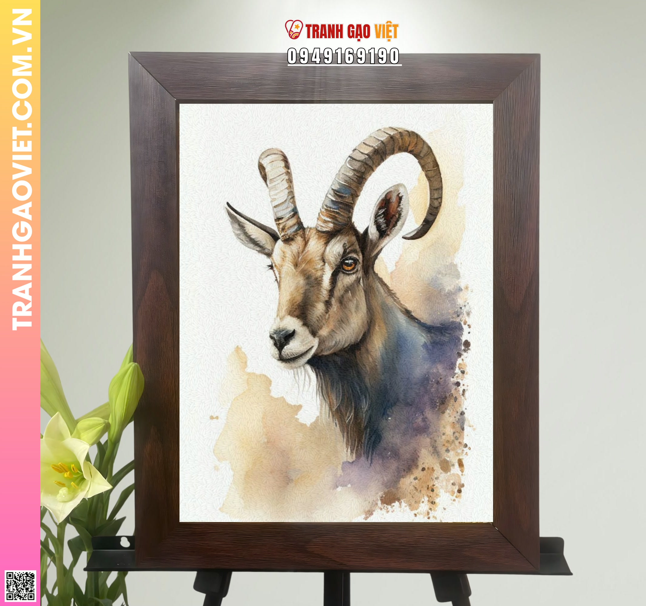 Tranh Gạo Khí Chất Chàng Dê Núi Hình ảnh Tranh Gạo Khí Chất Chàng Dê Núi - Ảnh thực tế sản phẩm Tranh Gạo