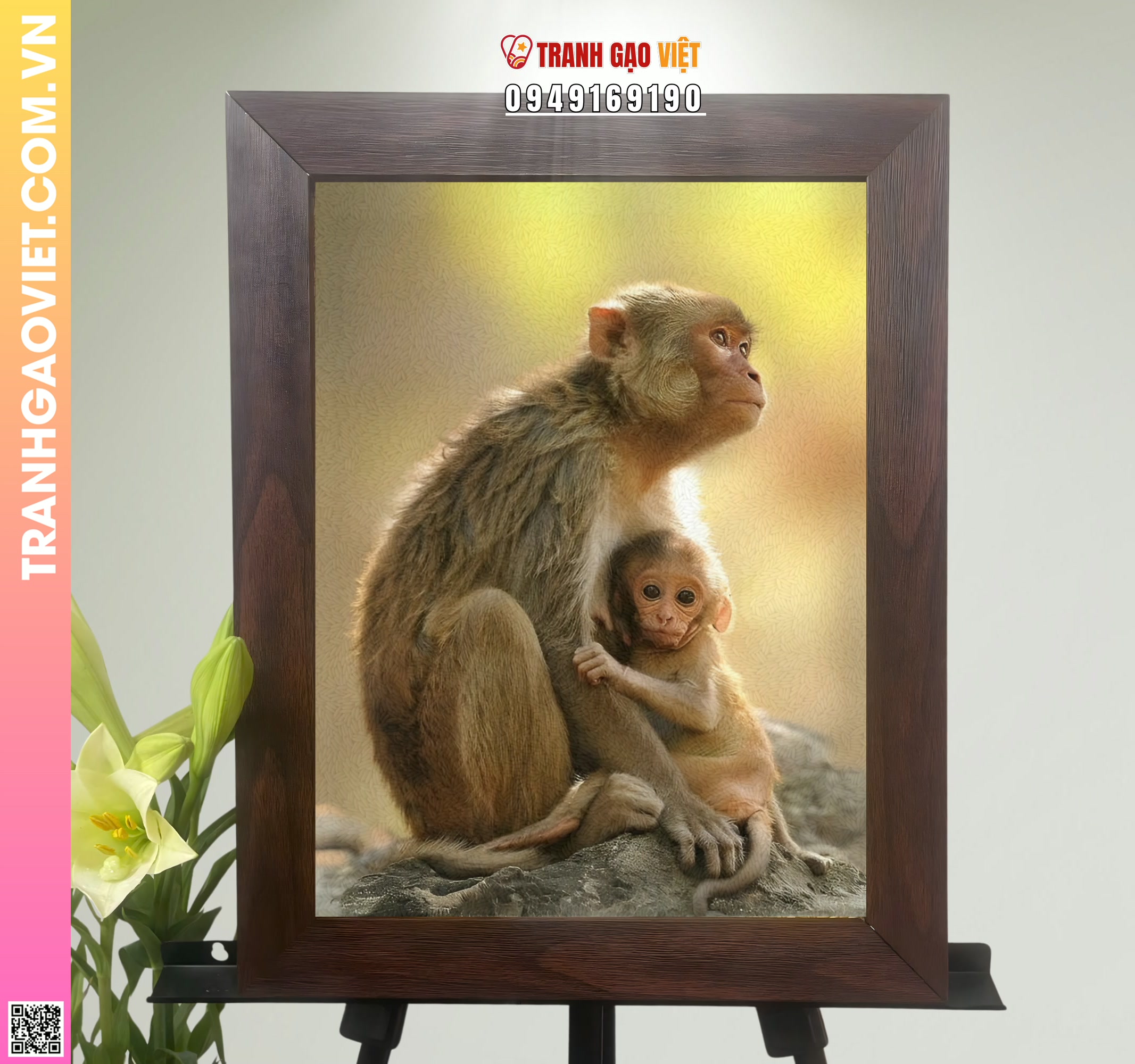 Tranh Gạo Khỉ Mẹ và Con Hình ảnh Tranh Gạo Khỉ Mẹ và Con - Ảnh thực tế sản phẩm Tranh Gạo