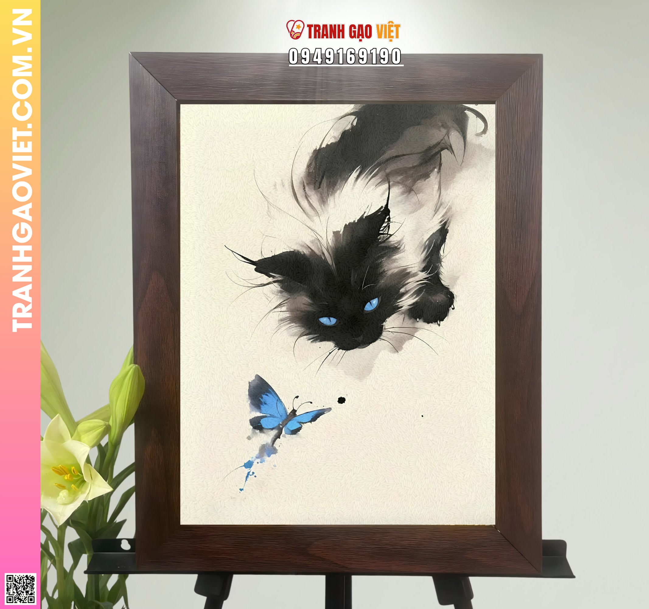 Tranh Gạo Mèo Bướm và Buổi Chiều Hình ảnh Tranh Gạo Mèo Bướm và Buổi Chiều - Ảnh thực tế sản phẩm Tranh Gạo
