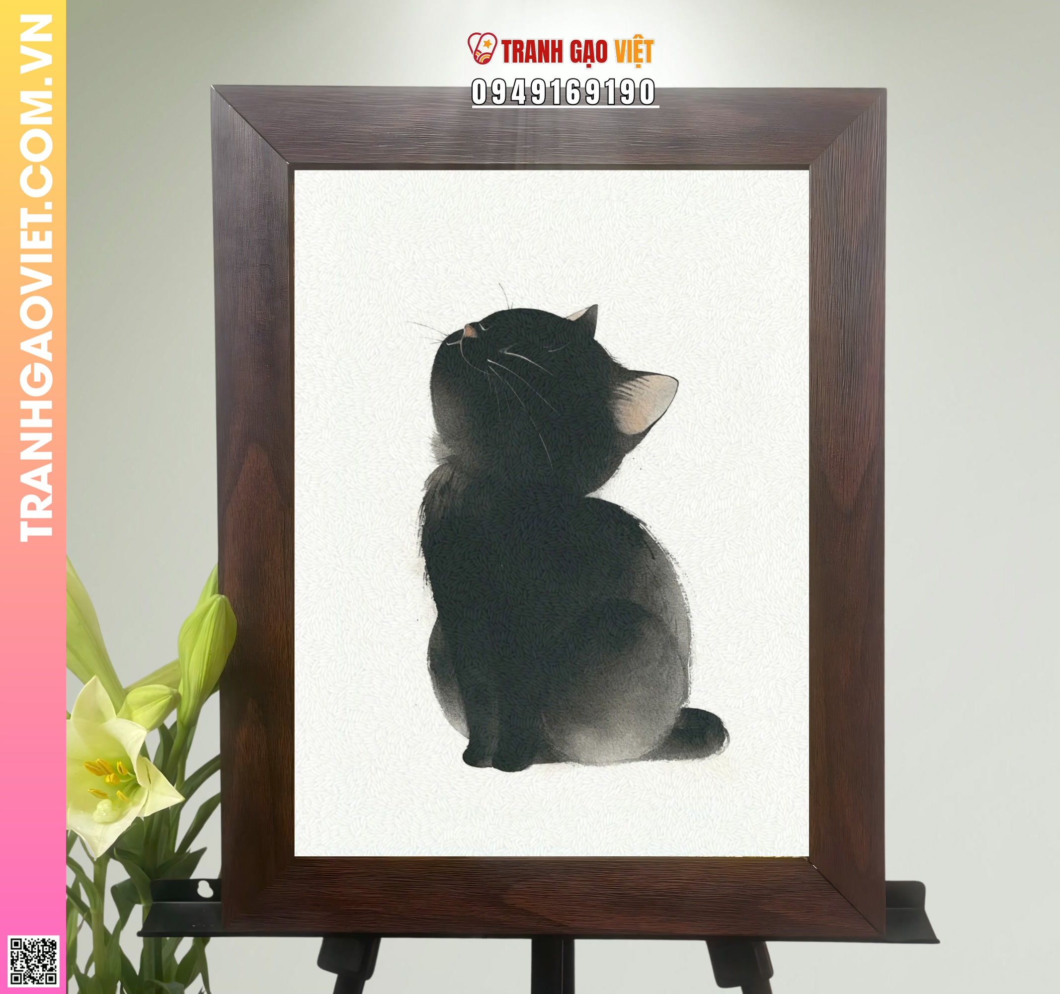 Tranh Gạo Mèo Đen Nhỏ Hình ảnh Tranh Gạo Mèo Đen Nhỏ - Ảnh thực tế sản phẩm Tranh Gạo