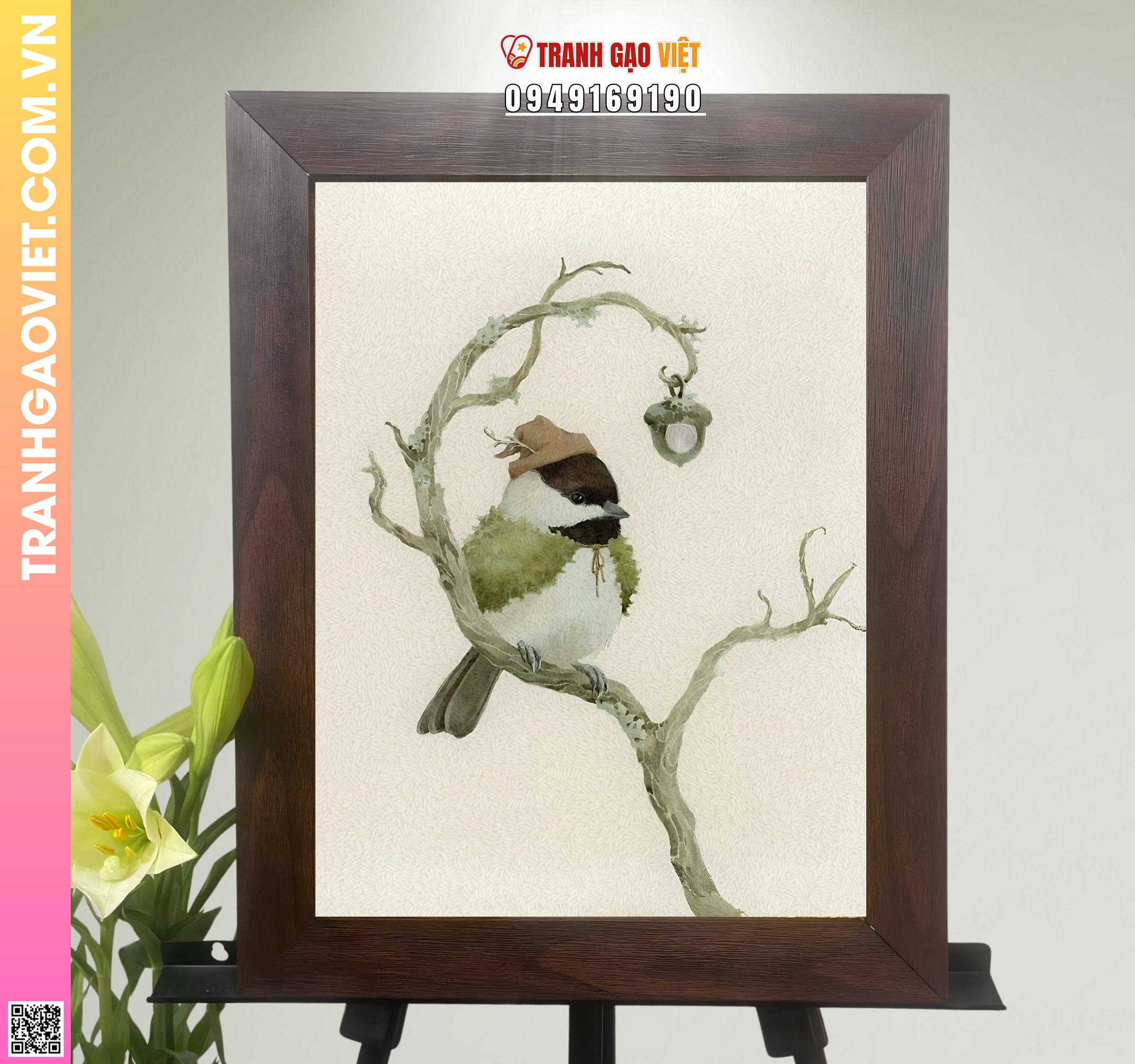 Tranh Gạo Mùa Đông Của Chim Nhỏ Hình ảnh Tranh Gạo Mùa Đông Của Chim Nhỏ - Ảnh thực tế sản phẩm Tranh Gạo