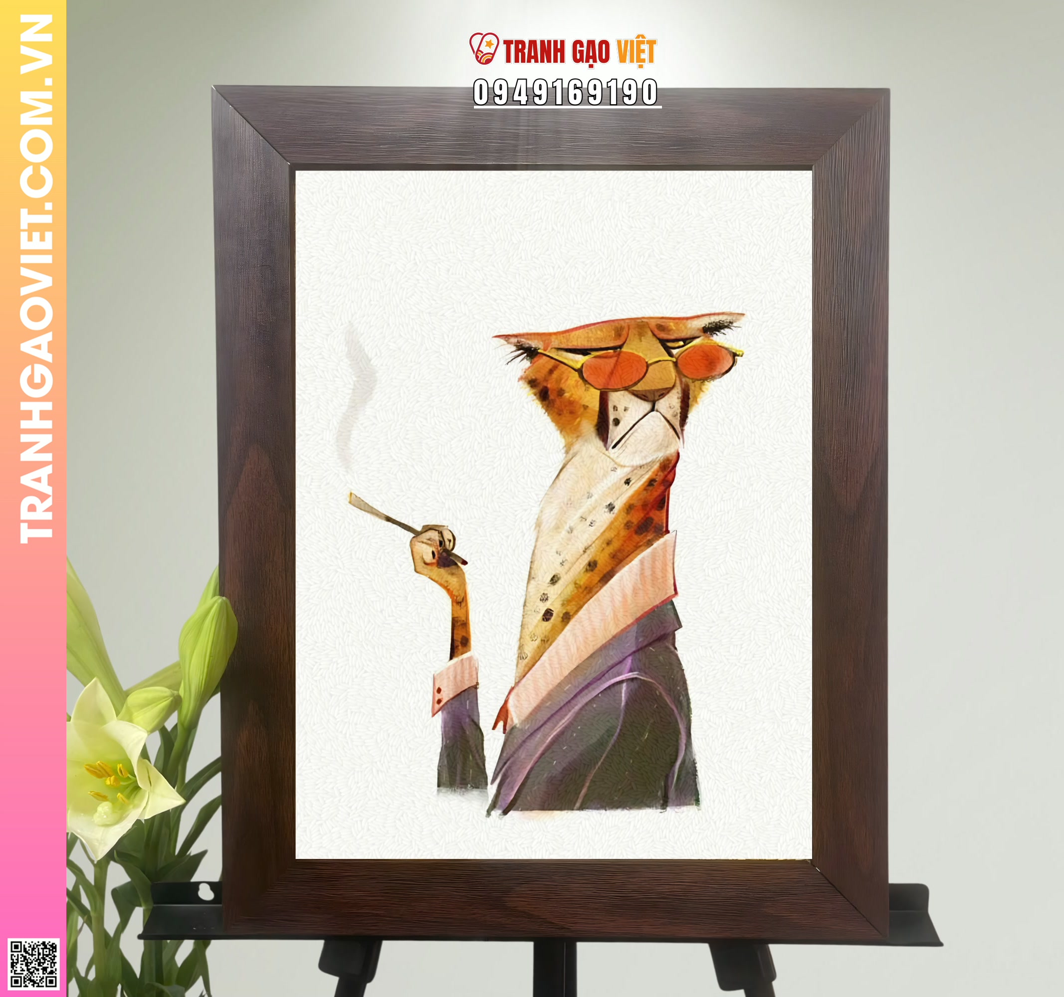 Tranh Gạo Quý Ông Báo Đốm Hình ảnh Tranh Gạo Quý Ông Báo Đốm - Ảnh thực tế sản phẩm Tranh Gạo