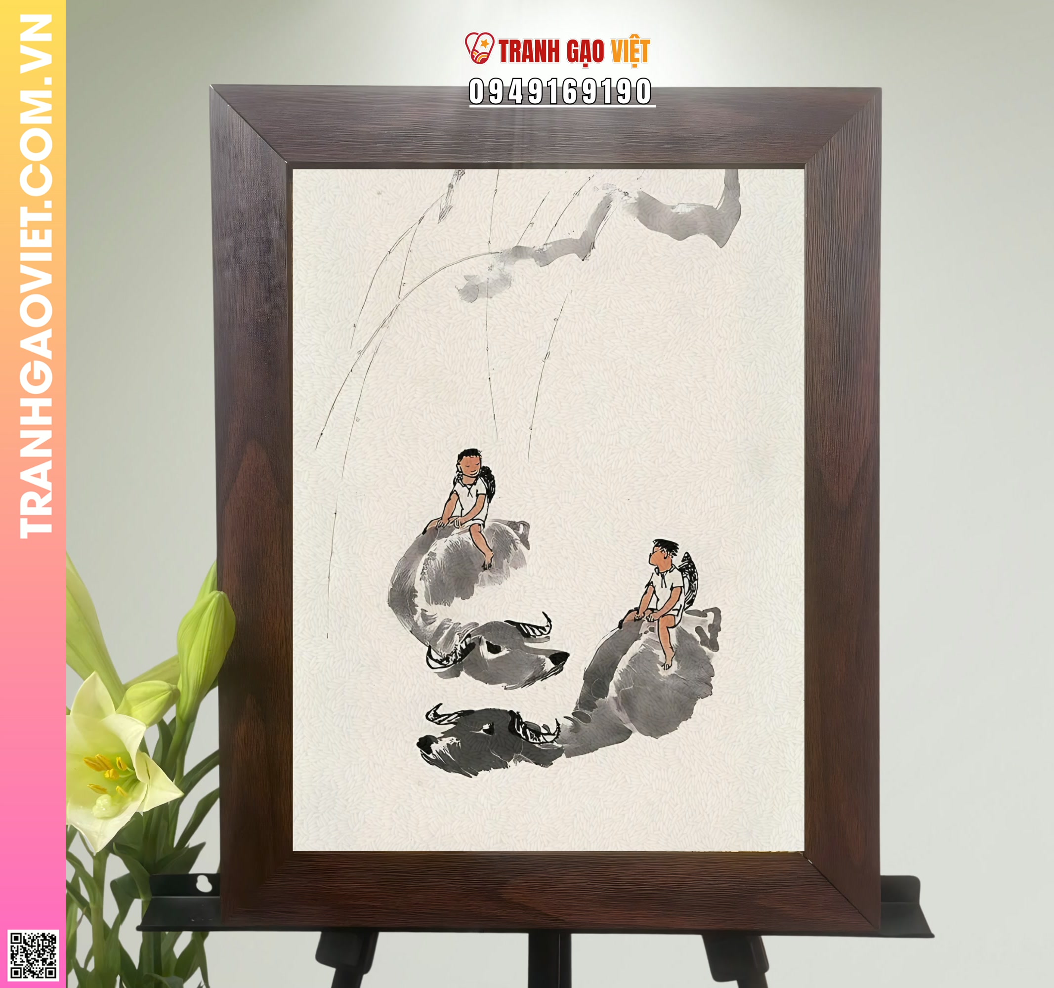 Tranh Gạo Tuổi Thơ Chăn Trâu Hình ảnh Tranh Gạo Tuổi Thơ Chăn Trâu - Ảnh thực tế sản phẩm Tranh Gạo