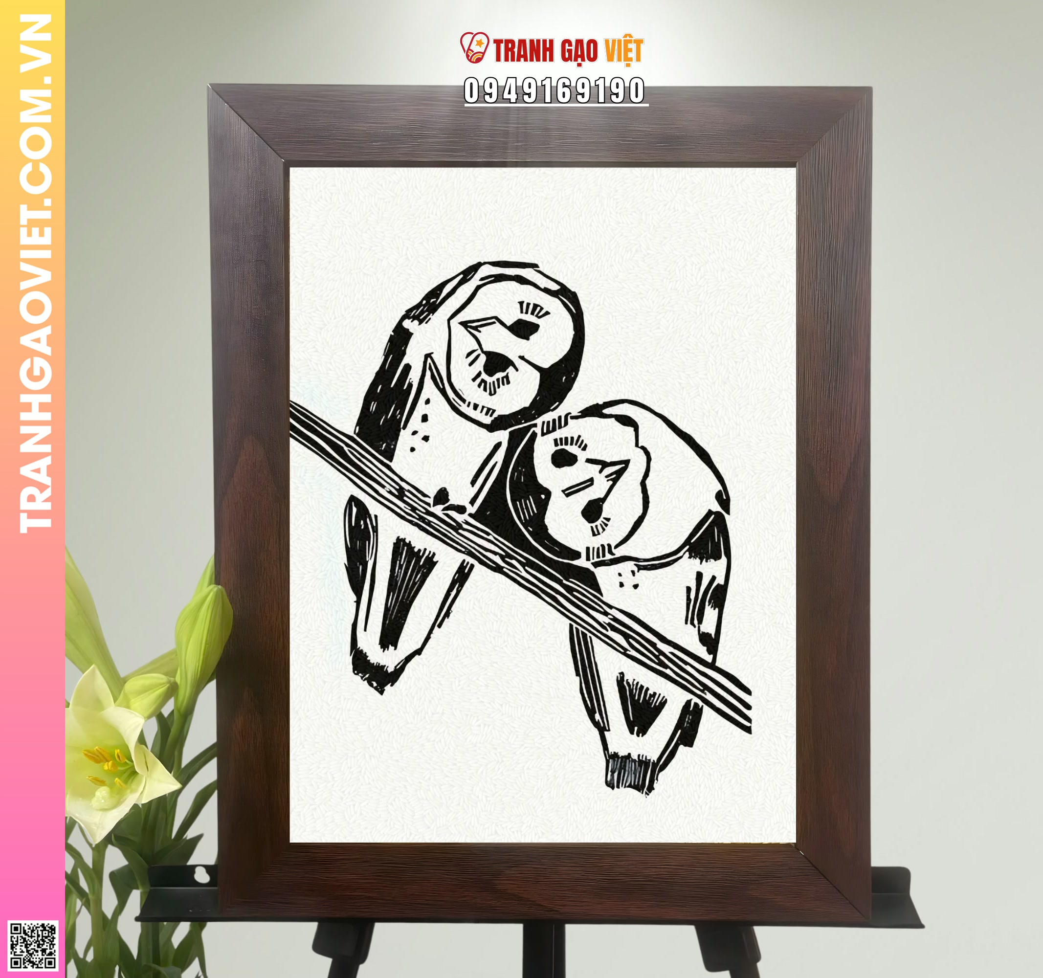 Tranh Gạo Uyên Ương Cú Mèo Hình ảnh Tranh Gạo Uyên Ương Cú Mèo - Ảnh thực tế sản phẩm Tranh Gạo