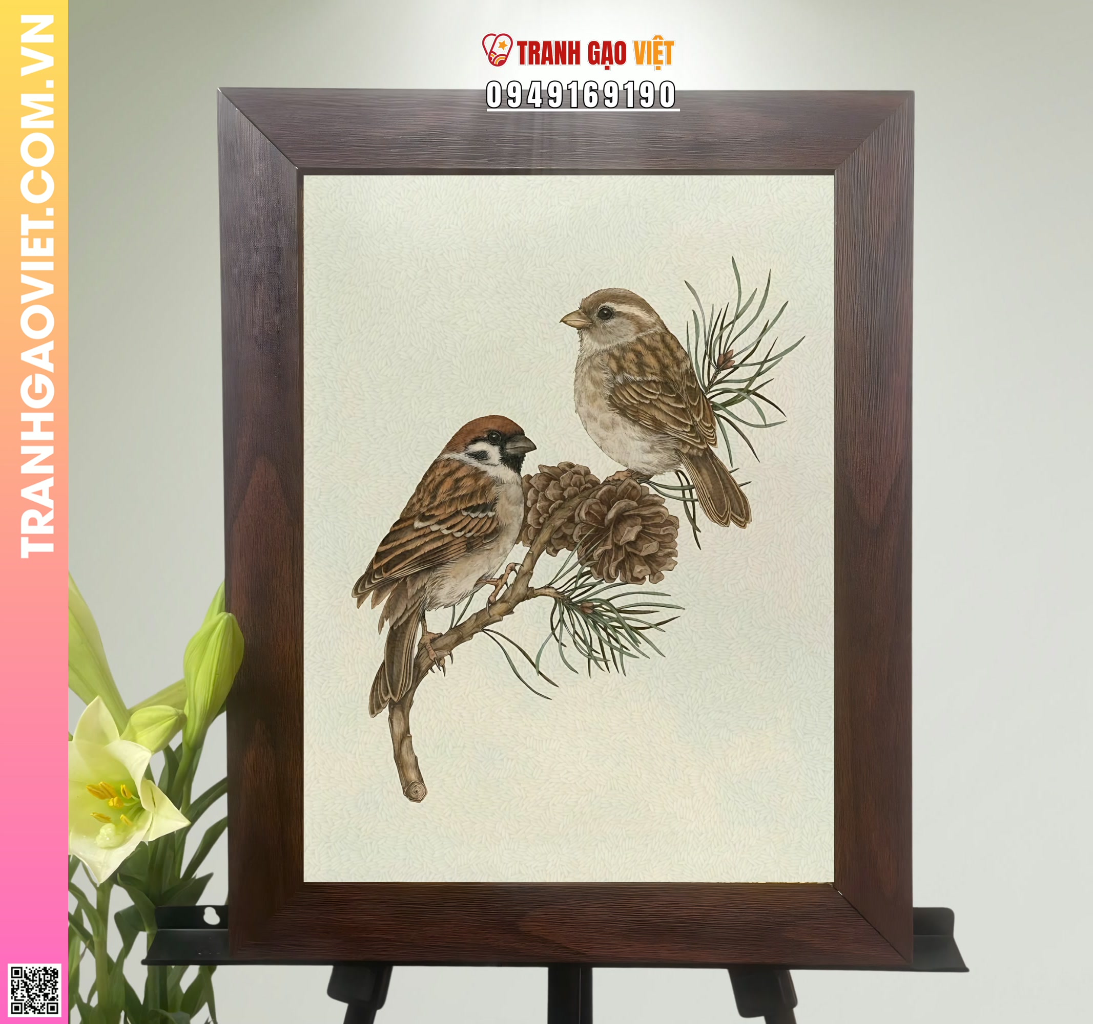 Tranh Gạo Đôi Chim Sẻ Hình ảnh Tranh Gạo Đôi Chim Sẻ - Ảnh thực tế sản phẩm Tranh Gạo