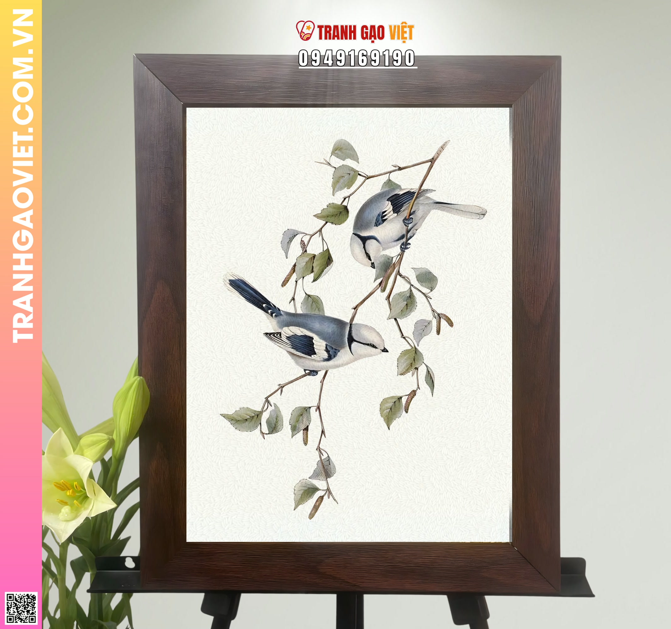 Tranh Gạo Đôi Chim Uyên Ương Hình ảnh Tranh Gạo Đôi Chim Uyên Ương - Ảnh thực tế sản phẩm Tranh Gạo