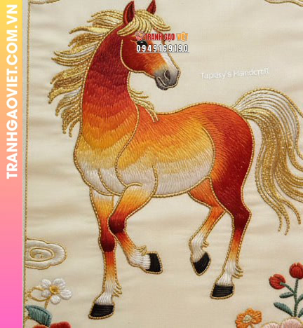 Tranh Thêu Ngựa Phong Thủy May Mắn Tài Lộc Trang Trí Không Gian Sang Trọng - Ảnh 3
