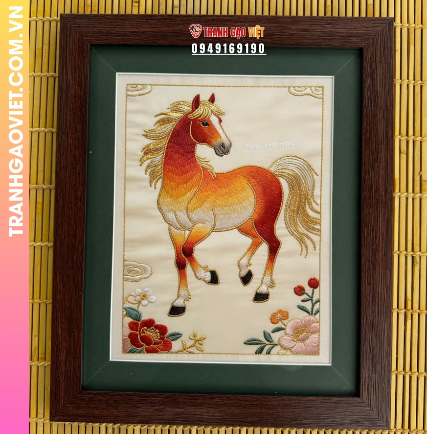 Tranh Thêu Ngựa Phong Thủy May Mắn Tài Lộc Trang Trí Không Gian Sang Trọng