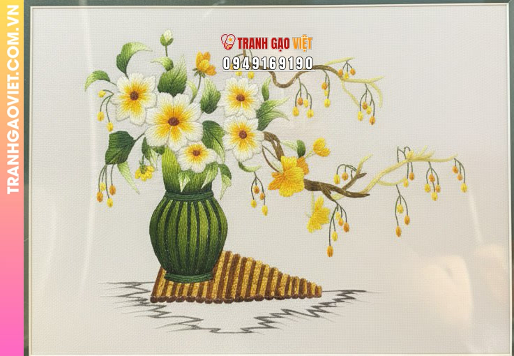 Tranh Thêu Tay Bình Hoa Cúc Trắng Thủ Công Tinh Xảo - Ảnh 2