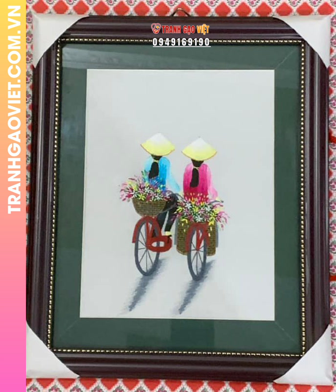 Tranh Thêu Cô Gái Chở Hoa Trên Xe Đạp Tinh Tế